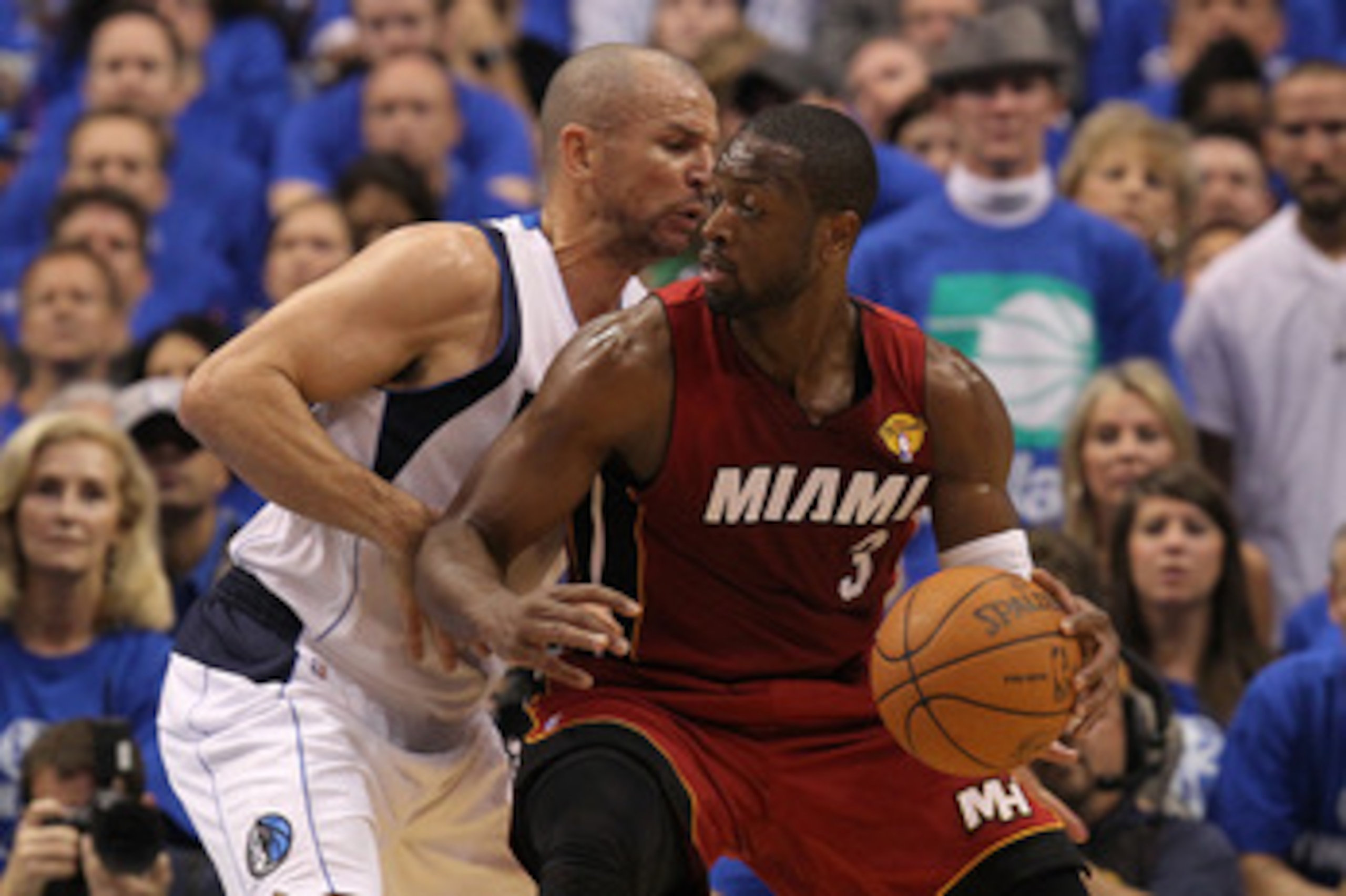 DALLAS, TX - JUNE 05:  Dwyane Wade #3 of the Miami Heat drives on Jason Kidd #2 of the Dallas Mavericks in the first quarter in Game Three of the 2011 NBA Finals at American Airlines Center on June 5, 2011 in Dallas, Texas.  NOTE TO USER: User expressly a