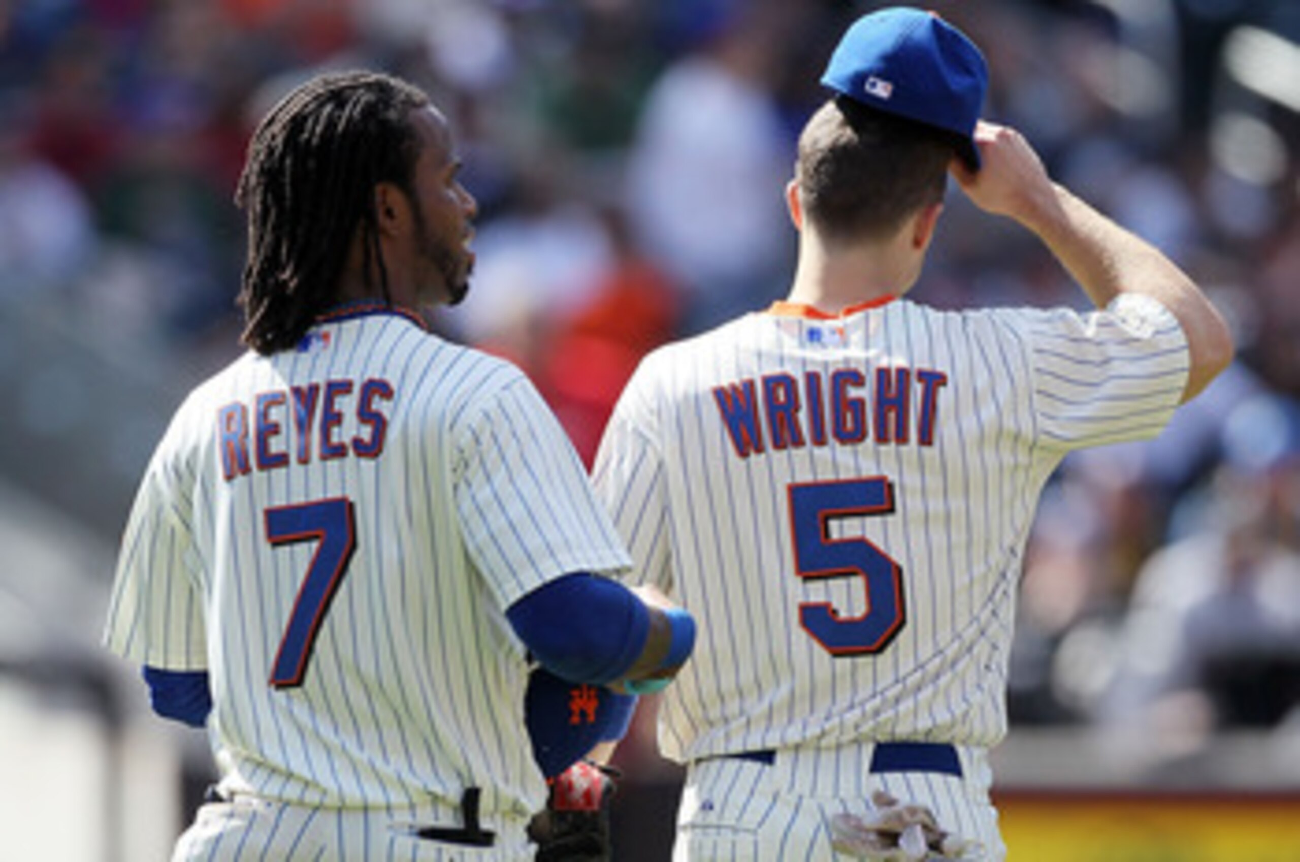 NEW YORK, NY - MAY 05: Jose Reyes #7 and David Wright #5 of the New York Mets take the field against the San Francisco Giants on May 5, 2011 at Citi Field in the Flushing neighborhood of the Queens borough of New York City. The Mets defeated the Giants 5 NEW YORK, NY - MAY 05: Jose Reyes #7 and David Wright #5 of the New York Mets take the field against the San Francisco Giants on May 5, 2011 at Citi Field in the Flushing neighborhood of the Queens borough of New York City. The Mets defeated the Giants 5