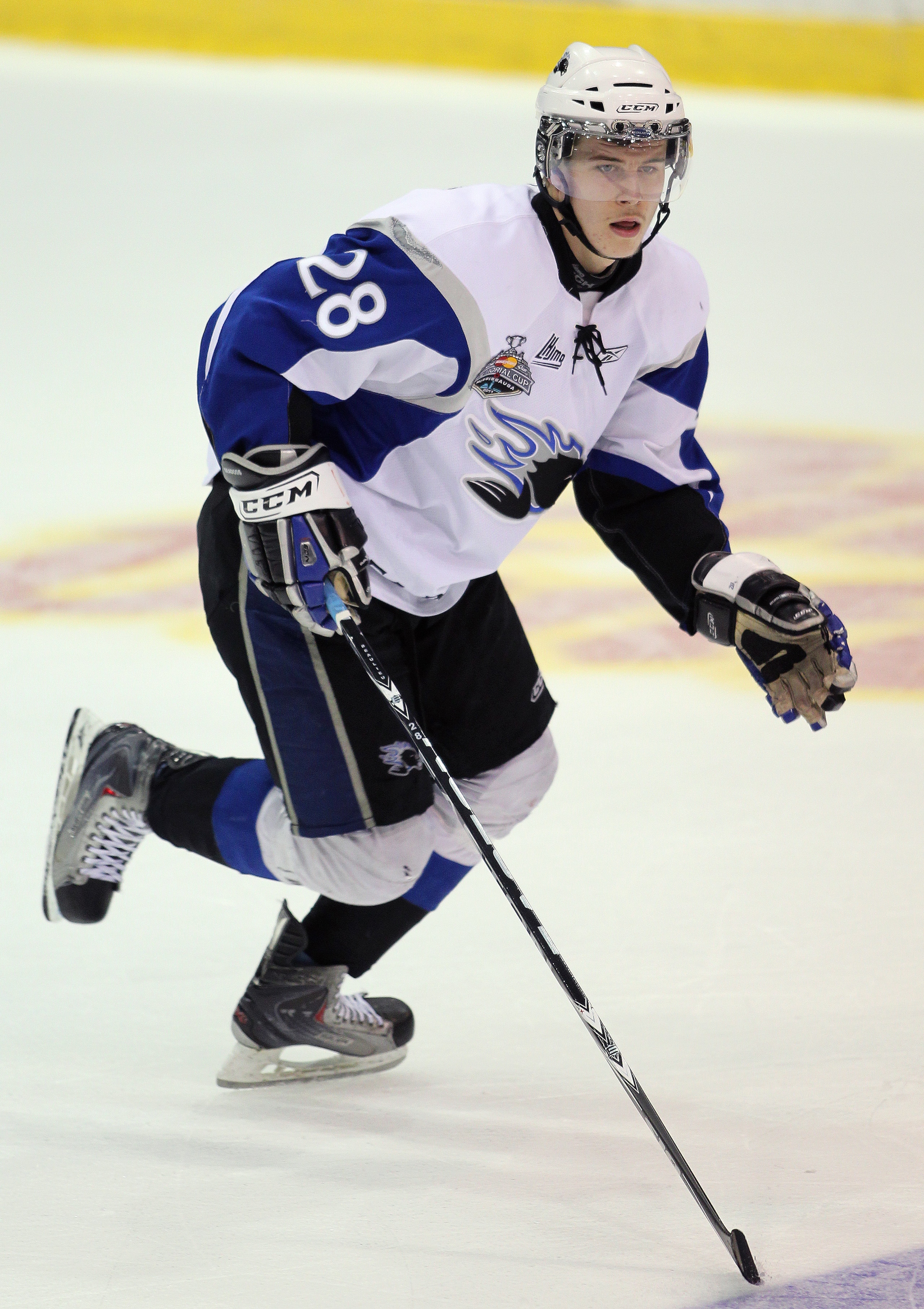 MISSISSAUGA, CANADA - MAY 20:  Nathan Beaulieu #28 of the Saint John Sea Dogs skates against the Mississauga St. Michael's Majors in the opening game of the 2011 Mastercard Memorial Cup at the Hershey Centre in Mississauga, Canada. The Sea Dogs defeated t