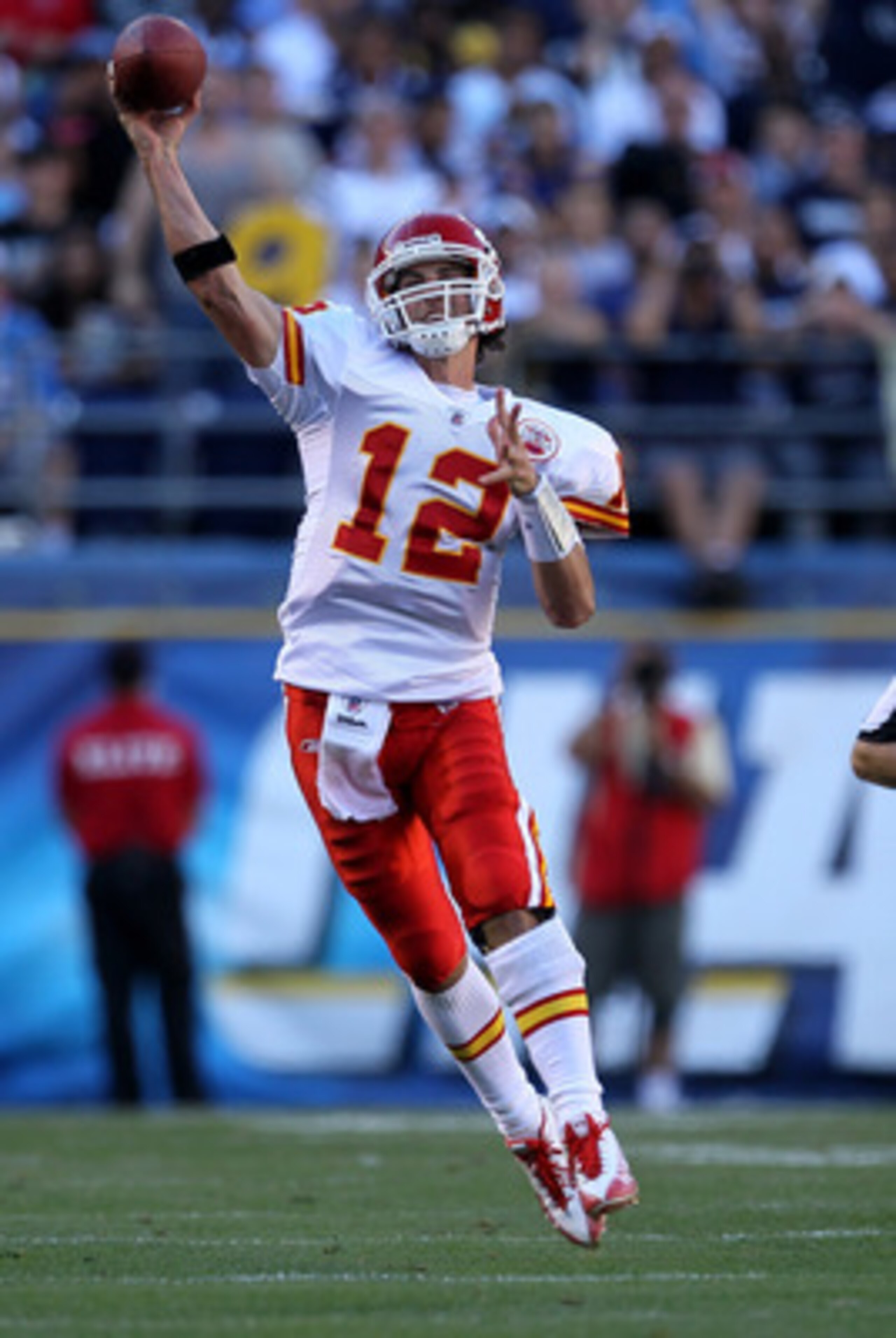 SAN DIEGO - DECEMBER 12:  Quarterback Brodie Croyle #12 of the Kansas City Chiefs throws a pass against the San Diego Chargers at Qualcomm Stadium on December 12, 2010 in San Diego, California.  The Chargers won 31-0.  (Photo by Stephen Dunn/Getty Images)