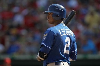 ARLINGTON, TX - MAY 29:  Alcides Escobar #2 of the Kansas City Royals at Rangers Ballpark in Arlington on May 29, 2011 in Arlington, Texas.  (Photo by Ronald Martinez/Getty Images)
