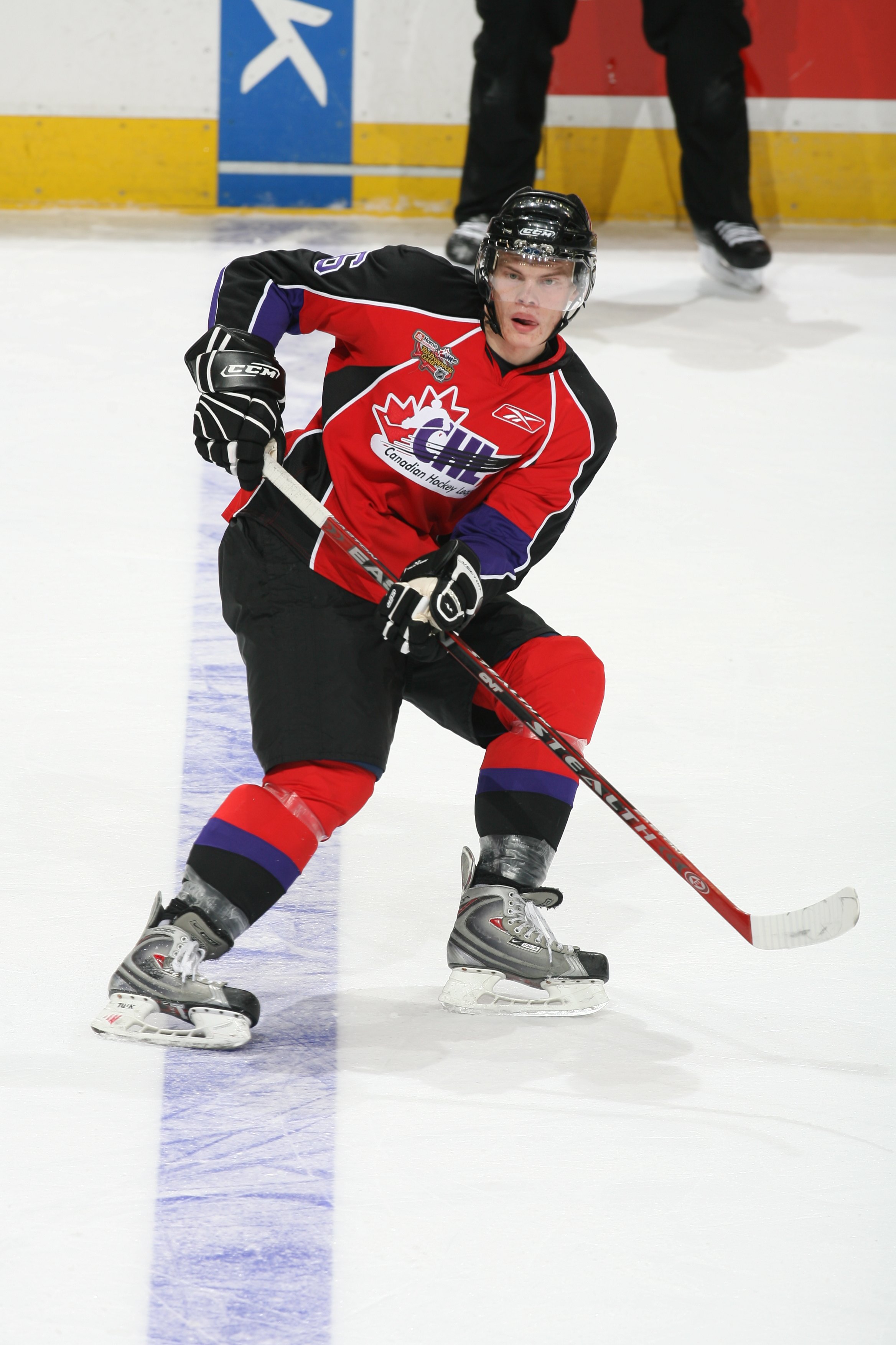 EDMONTON, CANADA - JANUARY 23:  Jyri Niemi #6 of CHL Team Red skates against CHL Team White on February  4, 2008 at Rexall Place in Edmonton, Alberta, Canada.  Team White won 8-4.  (Photo by Dale MacMillan/Getty Images)