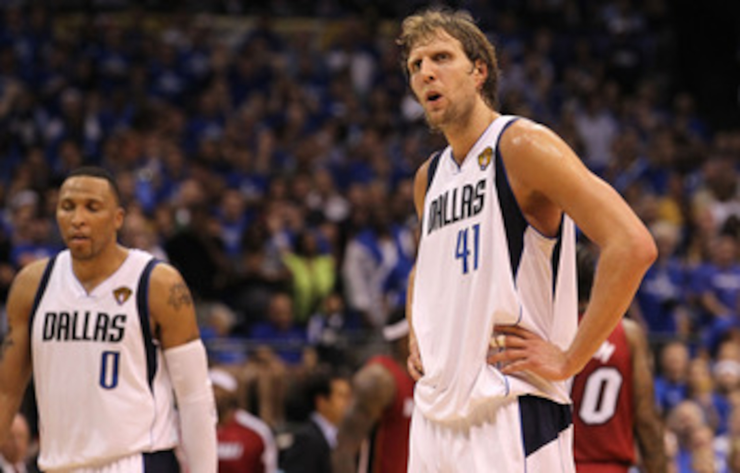 DALLAS, TX - JUNE 05:  Jose Juan Barea #11 of the Dallas Mavericks reacts against the Miami Heat in the second half of Game Three of the 2011 NBA Finals at American Airlines Center on June 5, 2011 in Dallas, Texas.  NOTE TO USER: User expressly acknowledg