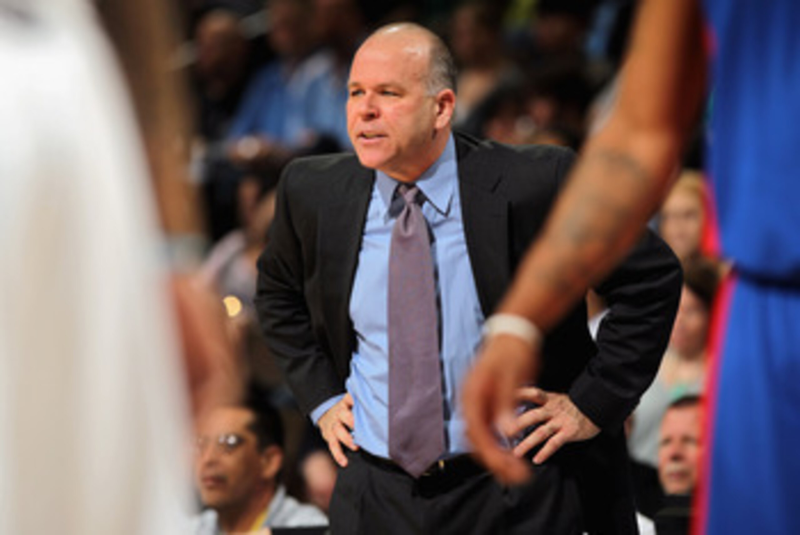 DENVER, CO - MARCH 12:  Head coach John Kuester of the Detroit Pistons leads his team against the Denver Nuggets at the Pepsi Center on March 12, 2011 in Denver, Colorado. NOTE TO USER: User expressly acknowledges and agrees that, by downloading and or us