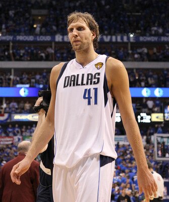 DALLAS, TX - JUNE 05:  Dirk Nowitzki #41 of the Dallas Mavericks walks off the court after being defeated 88-86 by the Miami Heat in Game Three of the 2011 NBA Finals at American Airlines Center on June 5, 2011 in Dallas, Texas.  NOTE TO USER: User expres