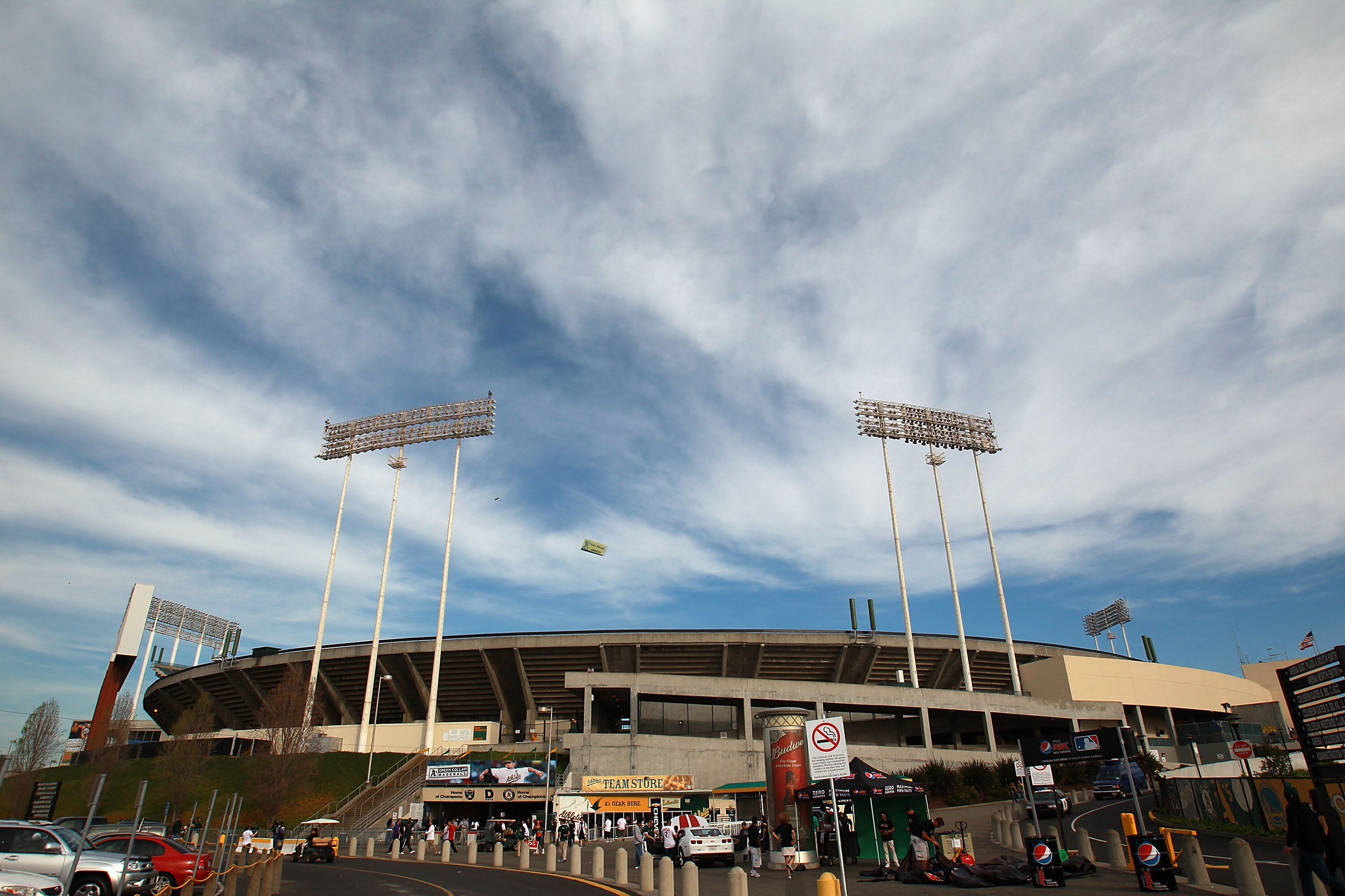OAKLAND, CA - APRIL 01:  A general view of the Oakland Coliseum before the Seattle Mariners take on the Oakland Athletics on opening day at Oakland-Alameda County Coliseum on April 1, 2011 in Oakland, California.  (Photo by Jed Jacobsohn/Getty Images)