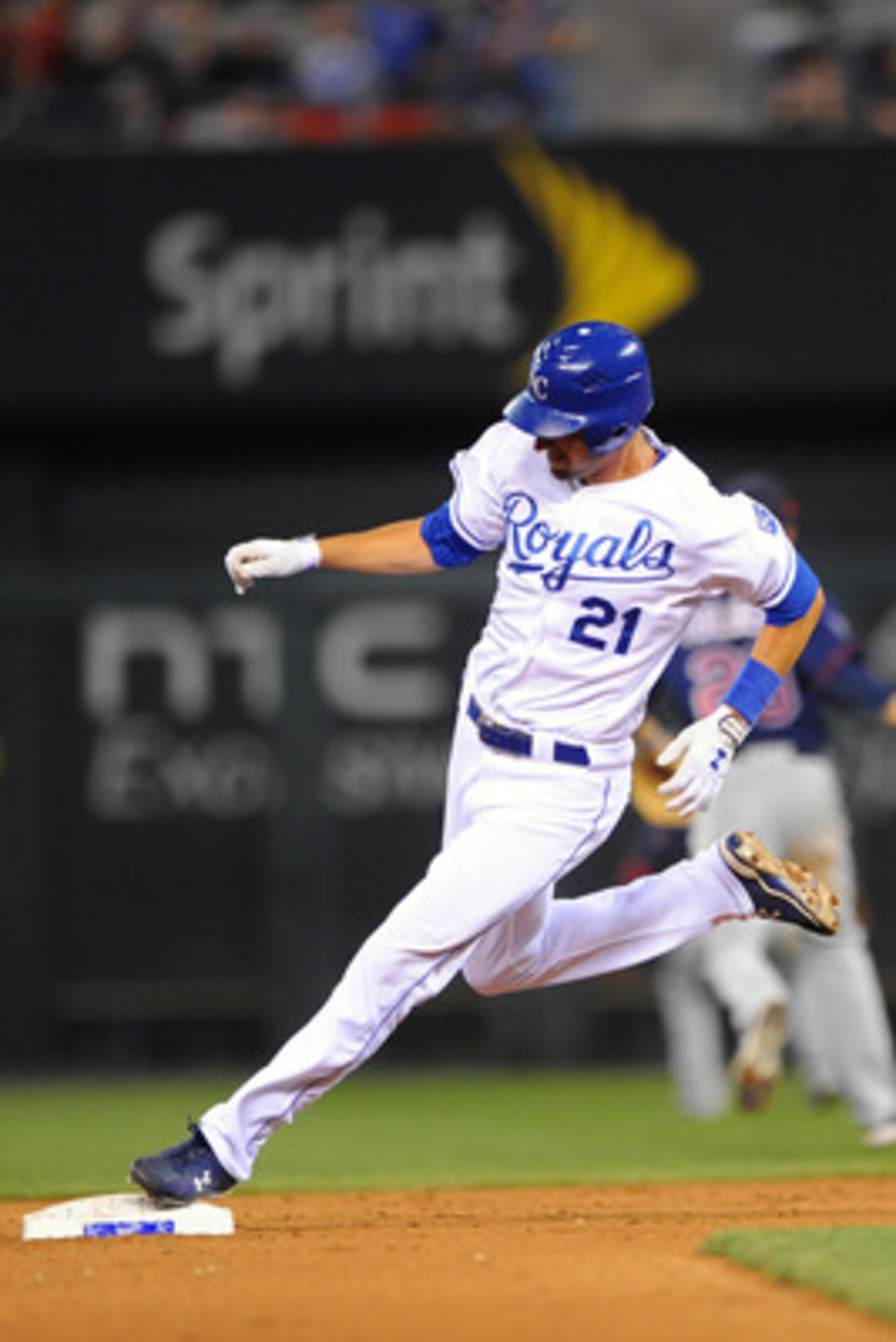 KANSAS CITY, MO - JUNE 2: Jeff Francoeur #21 of the Kansas City Royals steps on second base on his way to a triple against the Minnesota Twins at Kauffman Stadium on June 2, 2011 in Kansas City, Missouri. The Twins defeated the Royals 8-2. (Photo by G. Ne