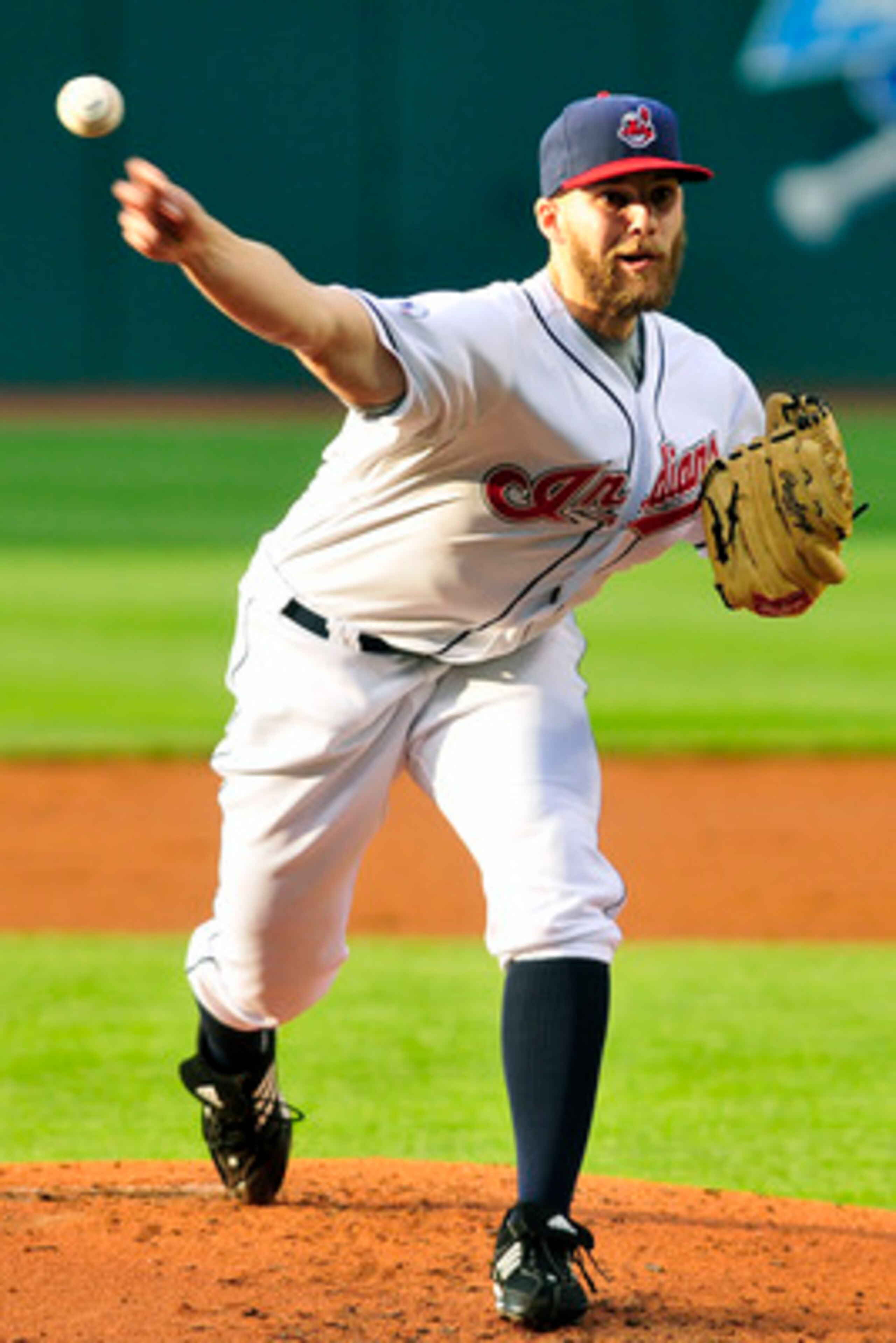 CLEVELAND, OH - JUNE 3: Justin Masterson #63 of the Cleveland Indians pitches during the first inning against the Texas Rangers at Progressive Field on June 3, 2011 in Cleveland, Ohio.  (Photo by Jason Miller/Getty Images)