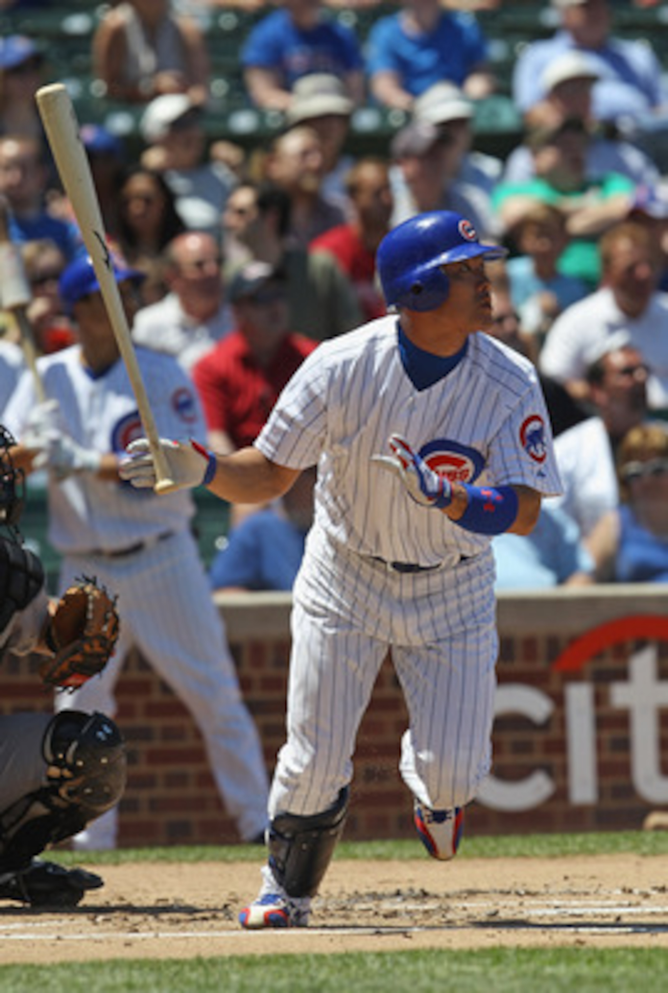 CHICAGO, IL - JUNE 01:  Kosuke Fukudome #1 of the Chicago Cubs hits a solo home run in the 1st inning against the Houston Astros at Wrigley Field on June 1, 2011 in Chicago, Illinois.  The Astros defeated the Cubs 3-1. (Photo by Jonathan Daniel/Getty Imag