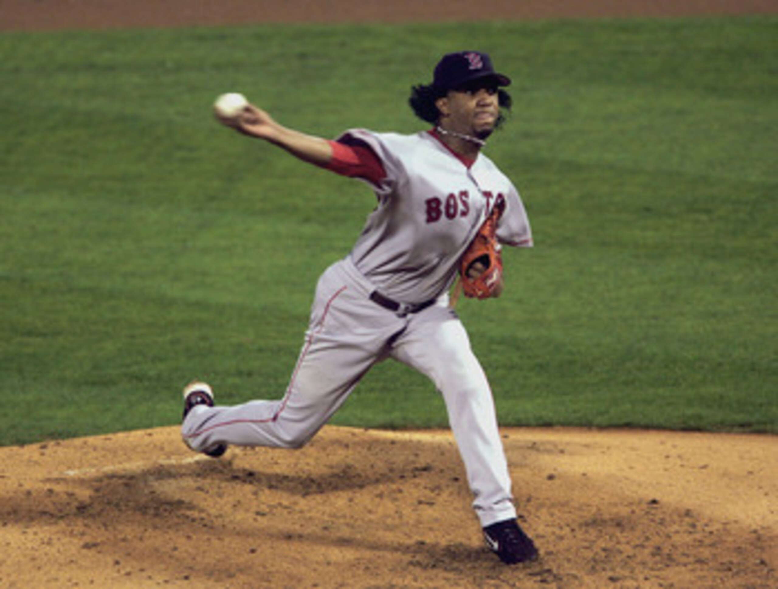 ST. LOUIS - OCTOBER 26:  Pedro Martinez #45 of the Boston Red Sox pitches against the St. Louis Cardinals during game three of the 2004 World Series on October 26, 2004 at Busch Stadium in St. Louis, Missouri. The Boston Red Sox defeated the St. Louis Car