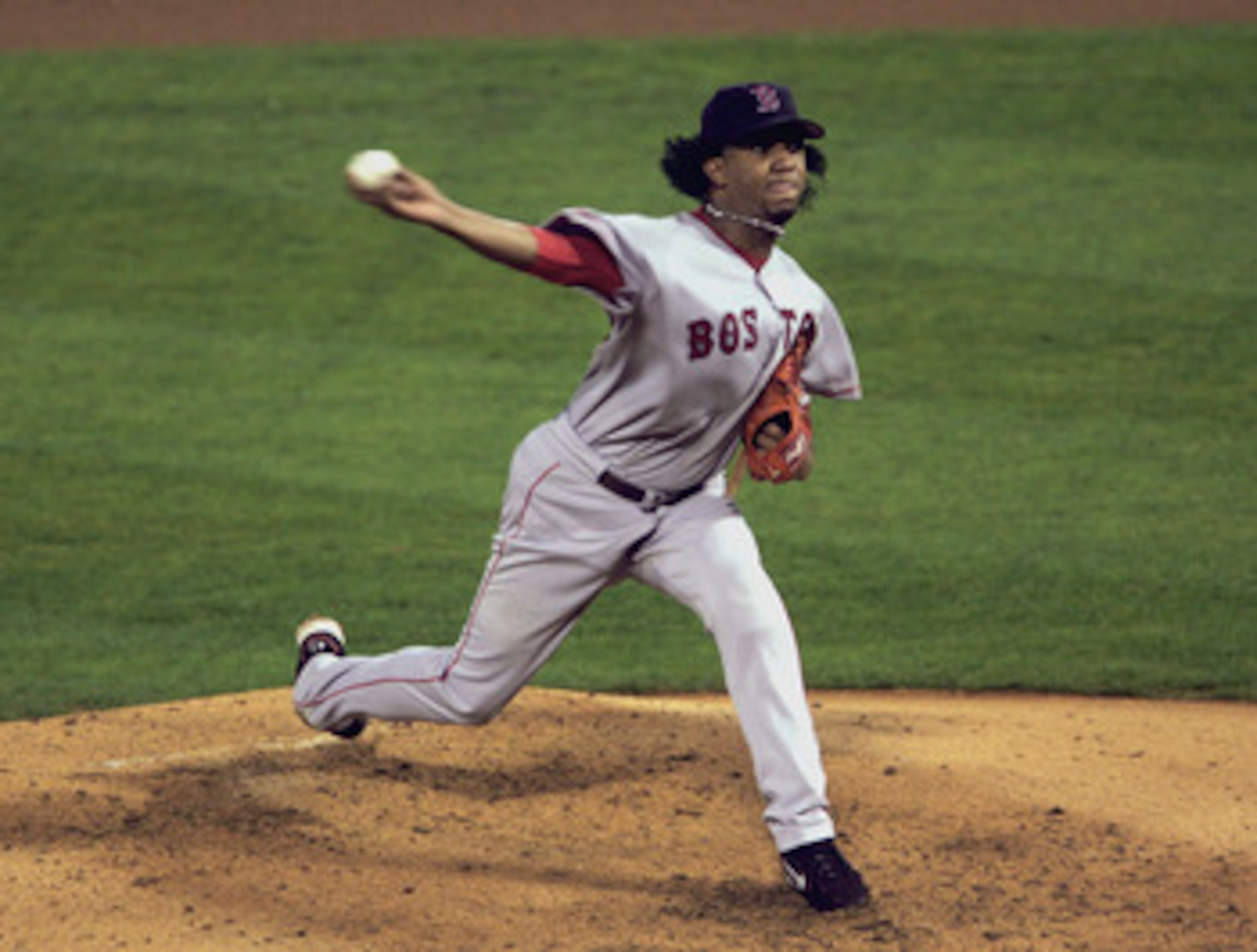 ST. LOUIS - OCTOBER 26:  Pedro Martinez #45 of the Boston Red Sox pitches against the St. Louis Cardinals during game three of the 2004 World Series on October 26, 2004 at Busch Stadium in St. Louis, Missouri. The Boston Red Sox defeated the St. Louis Car