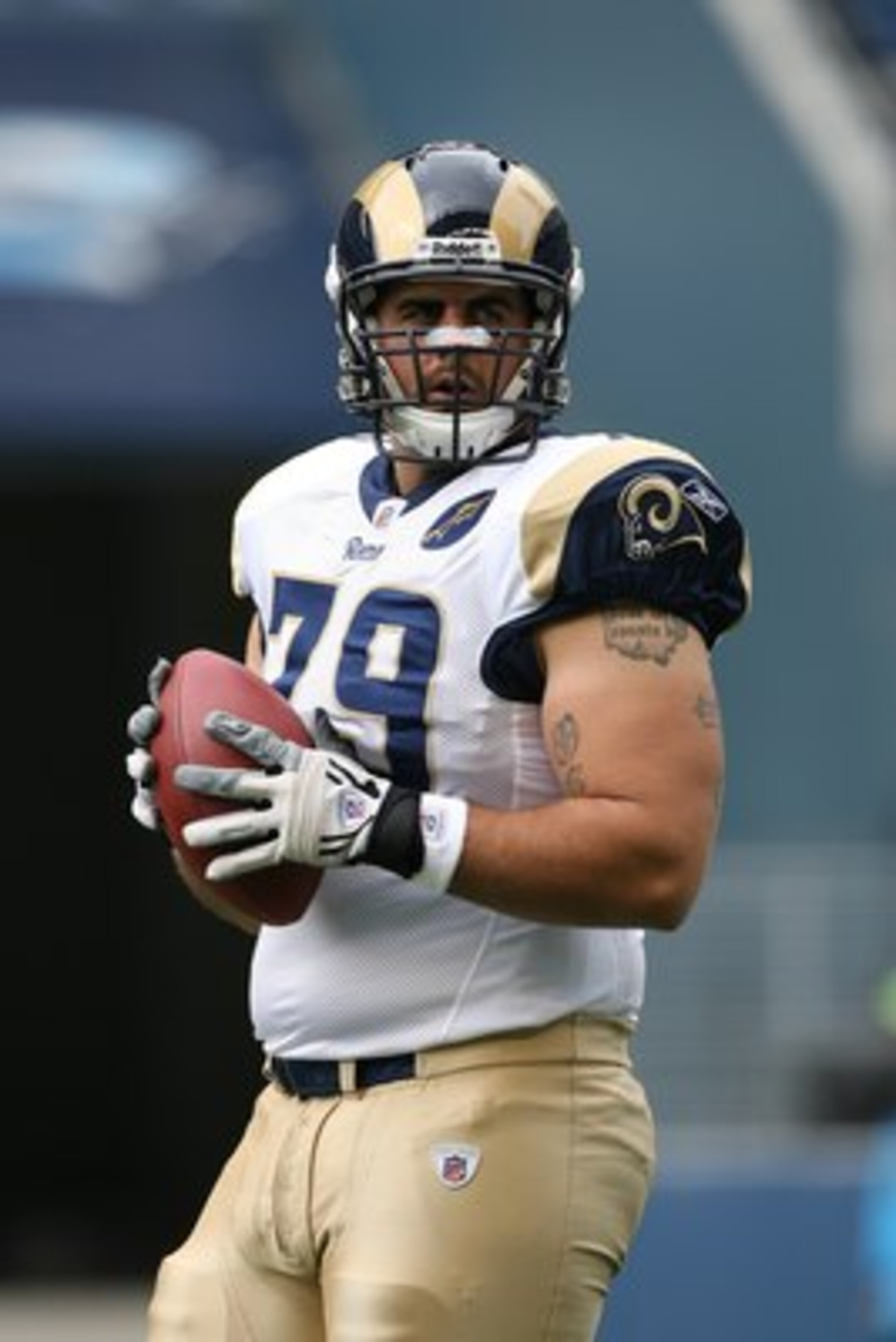 SEATTLE - SEPTEMBER 21:  John Greco #79 of the St. Louis Rams looks on before the game against the Seattle Seahawks on September 21, 2008 at Qwest Field in Seattle, Washington. (Photo by Otto Greule Jr/Getty Images)