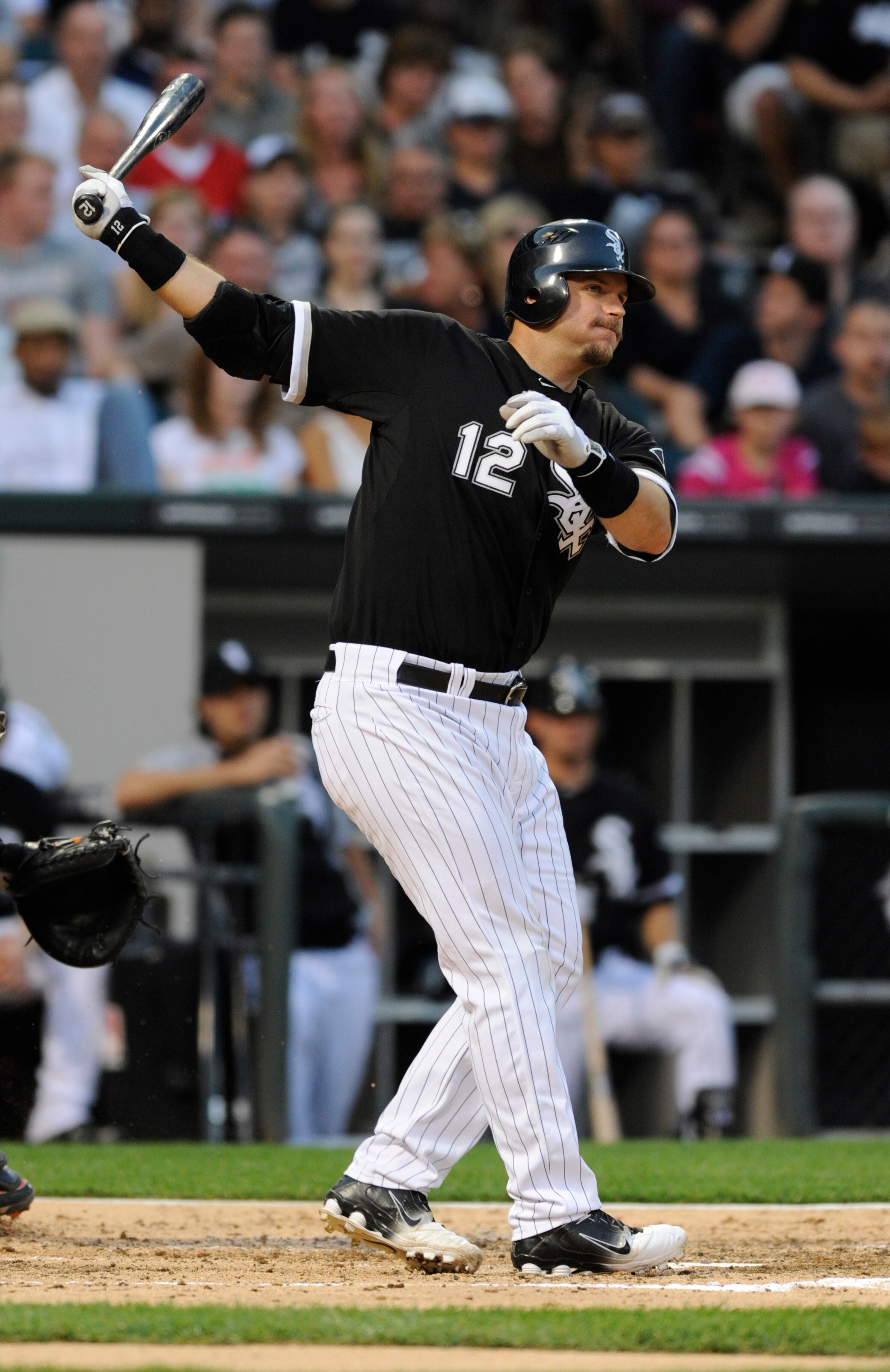CHICAGO, IL - JUNE 03: A.J. Pierzynski # 12 of the Chicago White Sox bats against the Detroit Tigers on June 3, 2011 at U.S. Cellular Field in Chicago, Illinois.  (Photo by David Banks/Getty Images)