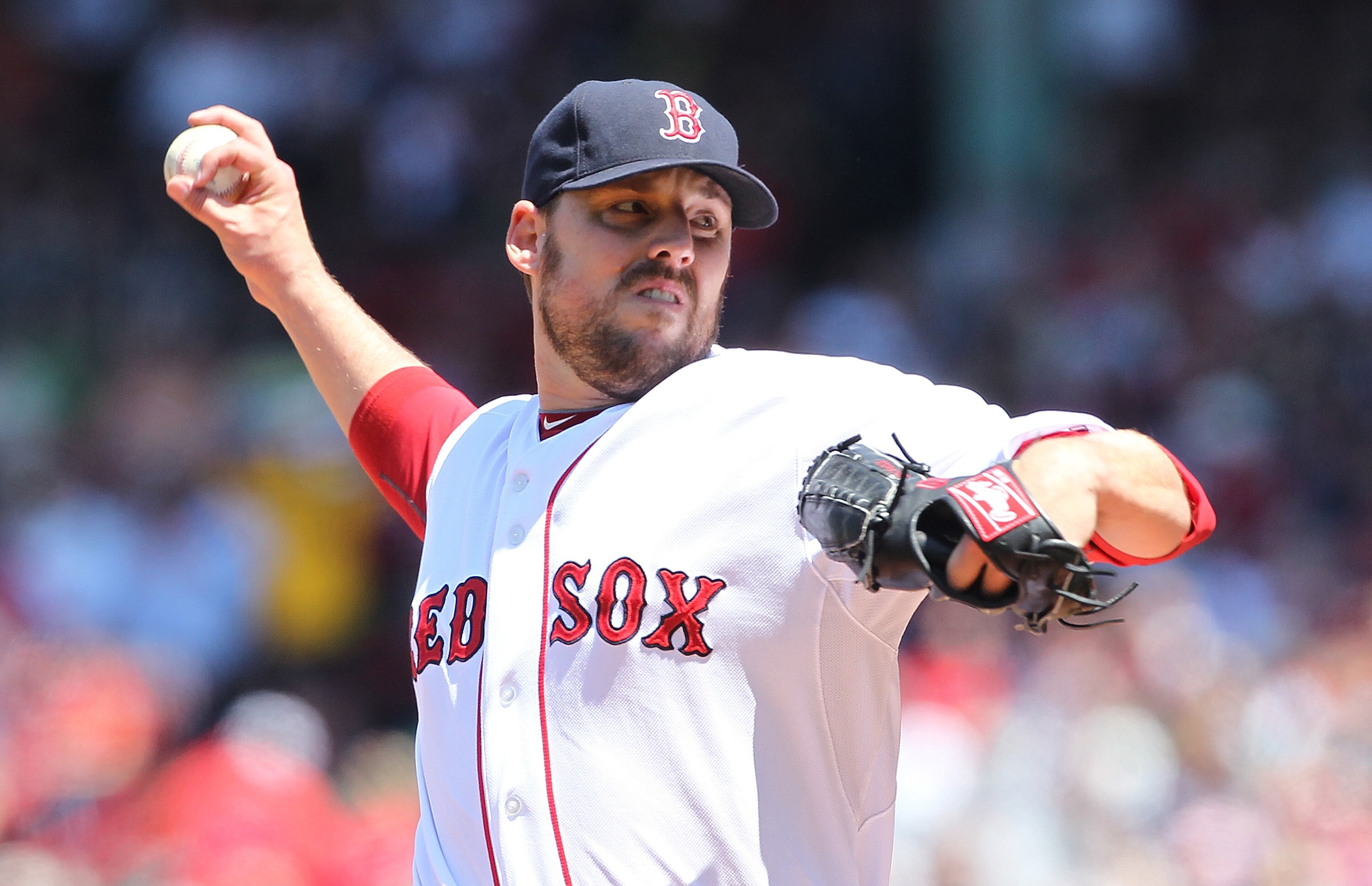 BOSTON, MA - JUNE 5: John Lackey #41 of the Boston Red Sox throws against the Oakland Athletics at Fenway Park on June 5, 2011 in Boston, Massachusetts. (Photo by Jim Rogash/Getty Images)