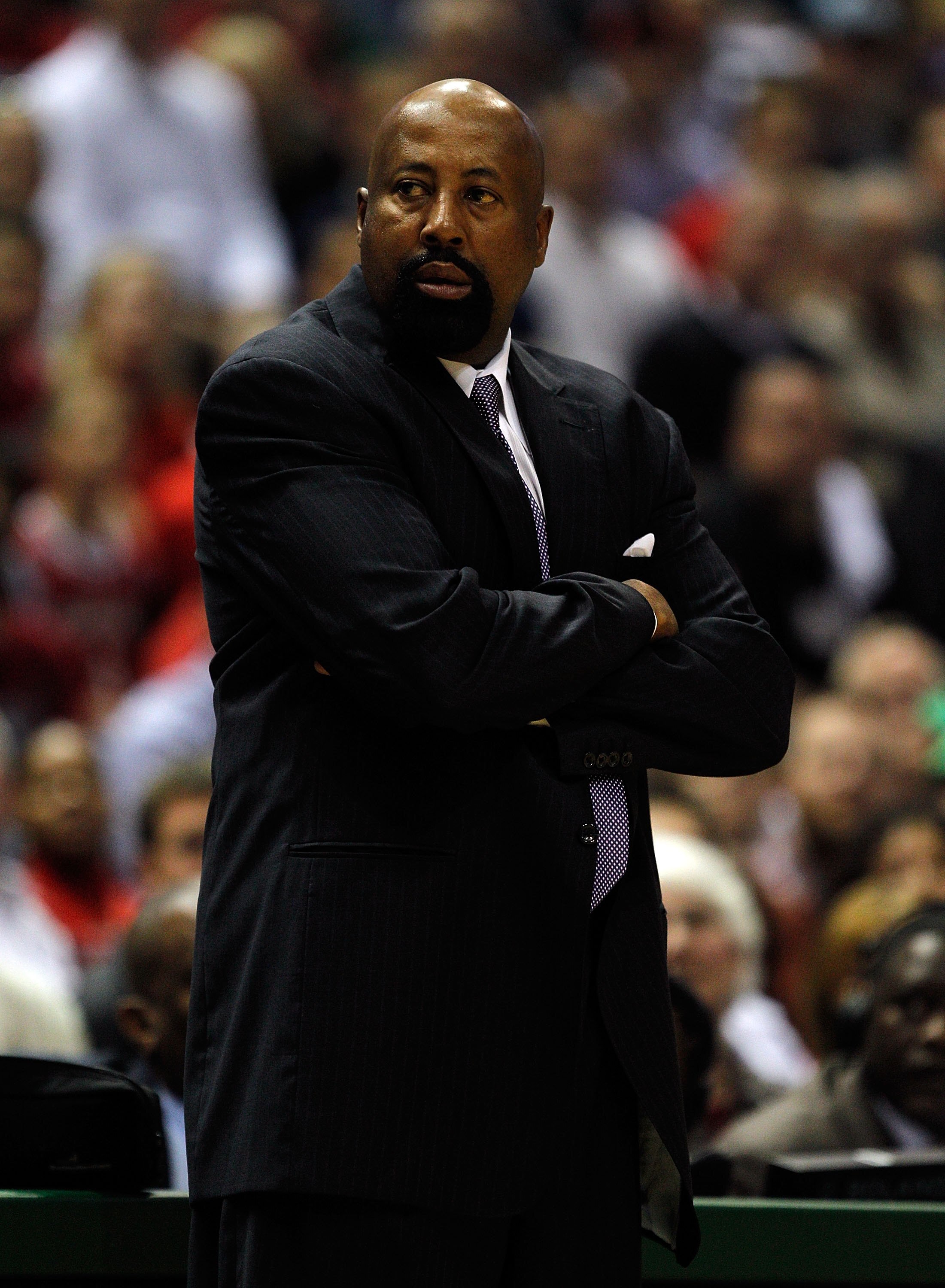 MILWAUKEE - APRIL 26: Head coach Mike Woodson of the Atlanta Hawks watches as his team takes on the Milwaukee Bucks in Game Four of the Eastern Conference Quarterfinals during the 2010 NBA Playoffs at the Bradley Center on April 26, 2010 in Milwaukee, Wis