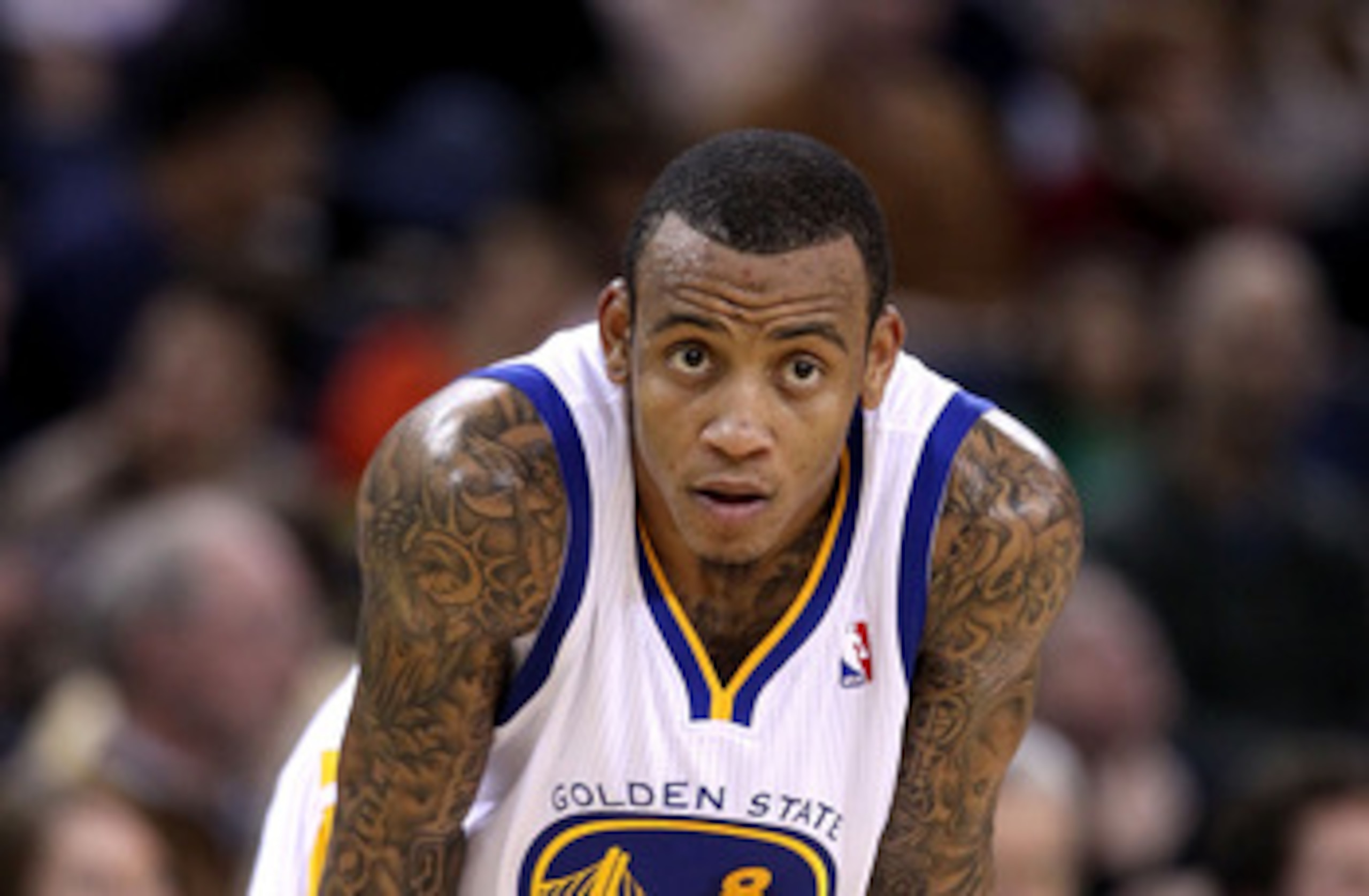 OAKLAND, CA - JANUARY 24:  Monta Ellis #8 of the Golden State Warriors in action against the San Antonio Spurs at Oracle Arena on January 24, 2011 in Oakland, California.  NOTE TO USER: User expressly acknowledges and agrees that, by downloading and or us