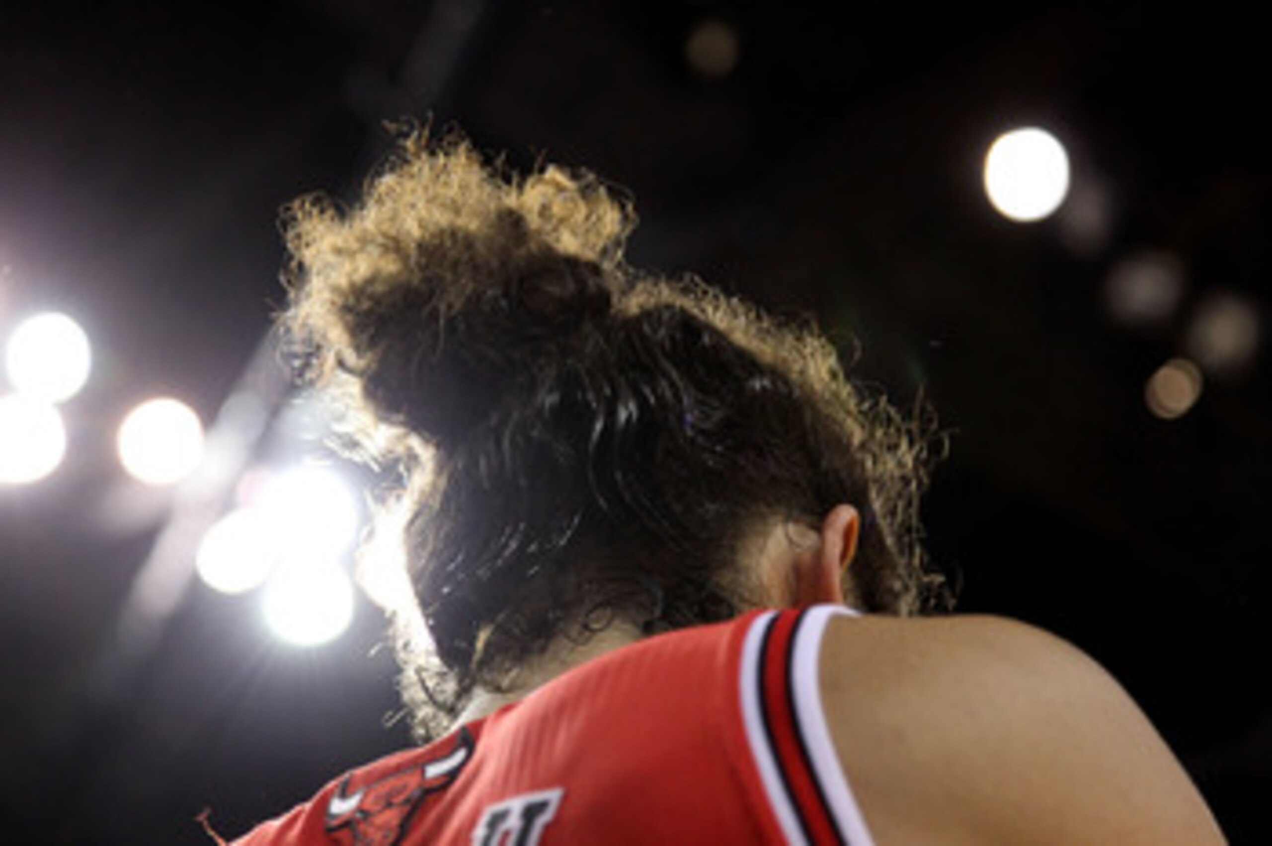 MIAMI, FL - MAY 24:  A detail of the hair of Joakim Noah #13 of the Chicago Bulls against the Miami Heat in Game Four of the Eastern Conference Finals during the 2011 NBA Playoffs on May 24, 2011 at American Airlines Arena in Miami, Florida. The Heat won