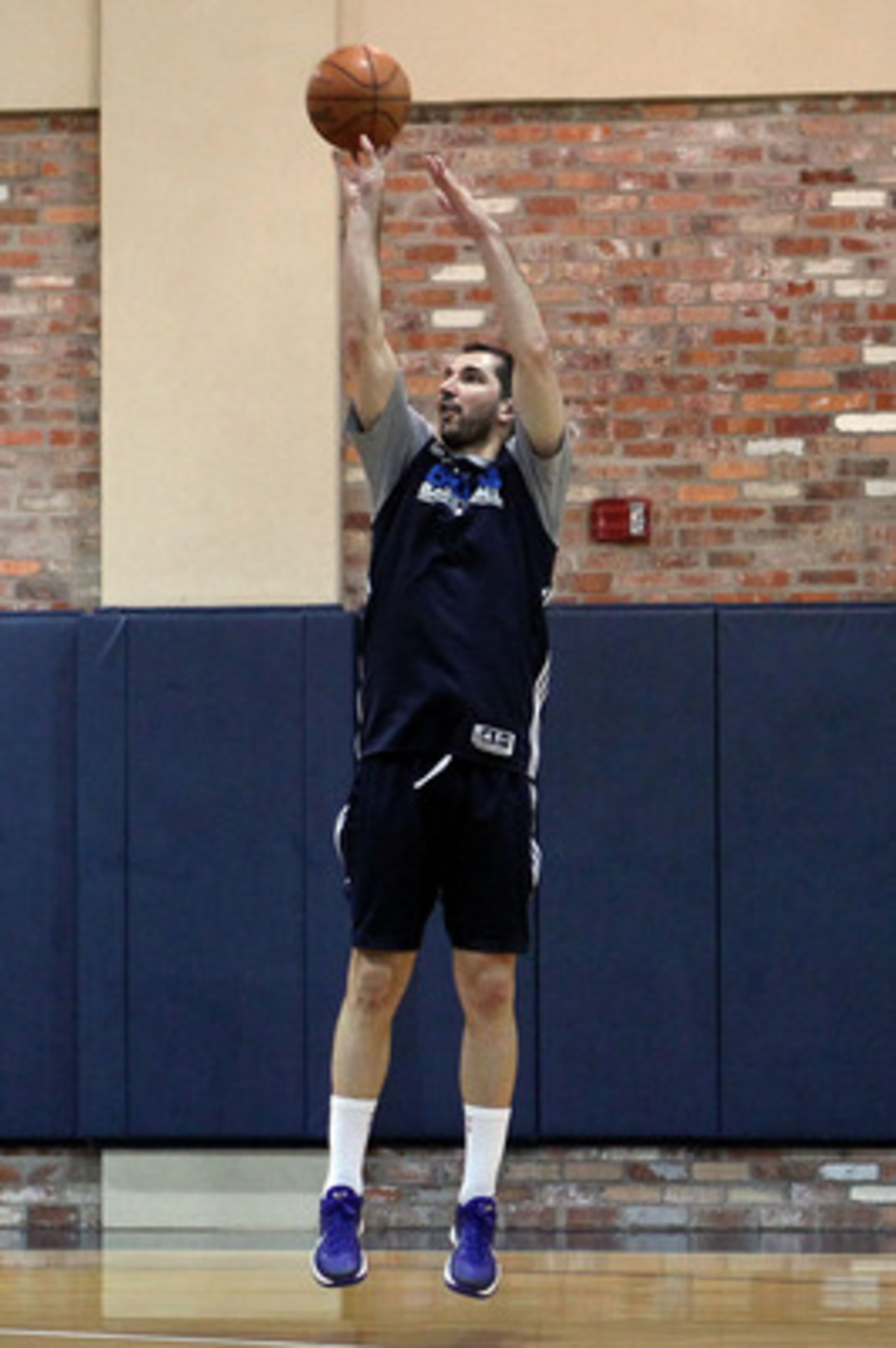 DALLAS, TX - JUNE 04:  Peja Stojakovic of the Dallas Mavericks shoots around on the practice court during a practice session prior to Game 3 of the 2011 NBA Finals at the American Airlines Center on June 4, 2011 in Dallas, Texas. NOTE TO USER: User expres