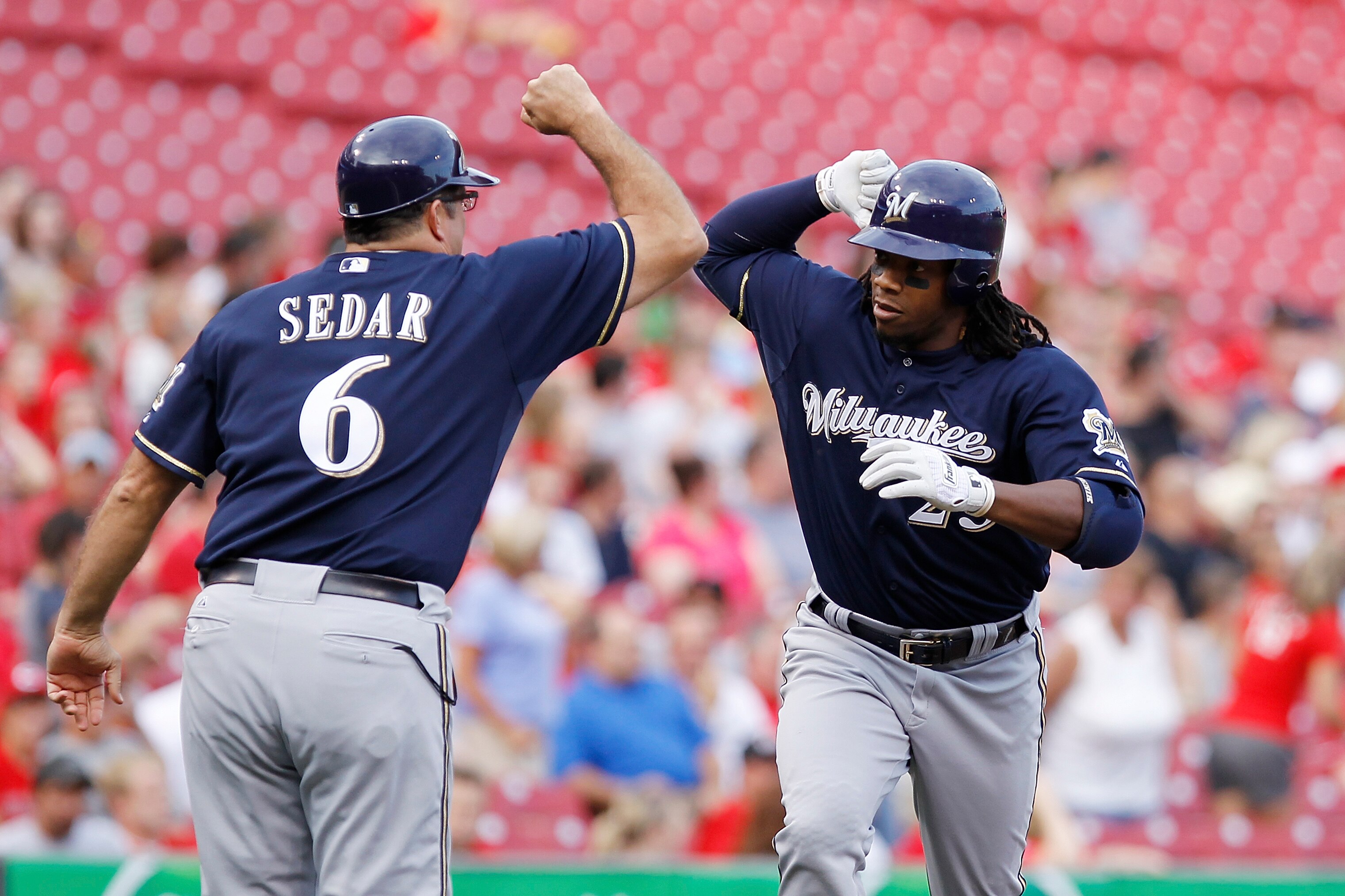 CINCINNATI, OH - JUNE 1: Rickie Weeks #23 of the Milwaukee Brewers rounds the bases after hitting a home run in the first inning against the Cincinnati Reds at Great American Ball Park on June 1, 2011 in Cincinnati, Ohio. (Photo by Joe Robbins/Getty Image