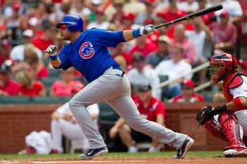 ST. LOUIS, MO - JUNE 5: Aramis Ramirez #16 of the Chicago Cubs hits a two-RBI double against the St. Louis Cardinals at Busch Stadium on June 5, 2011 in St. Louis, Missouri.  The Cardinals beat the Cubs 3-2 in 10 innings.  (Photo by Dilip Vishwanat/Getty