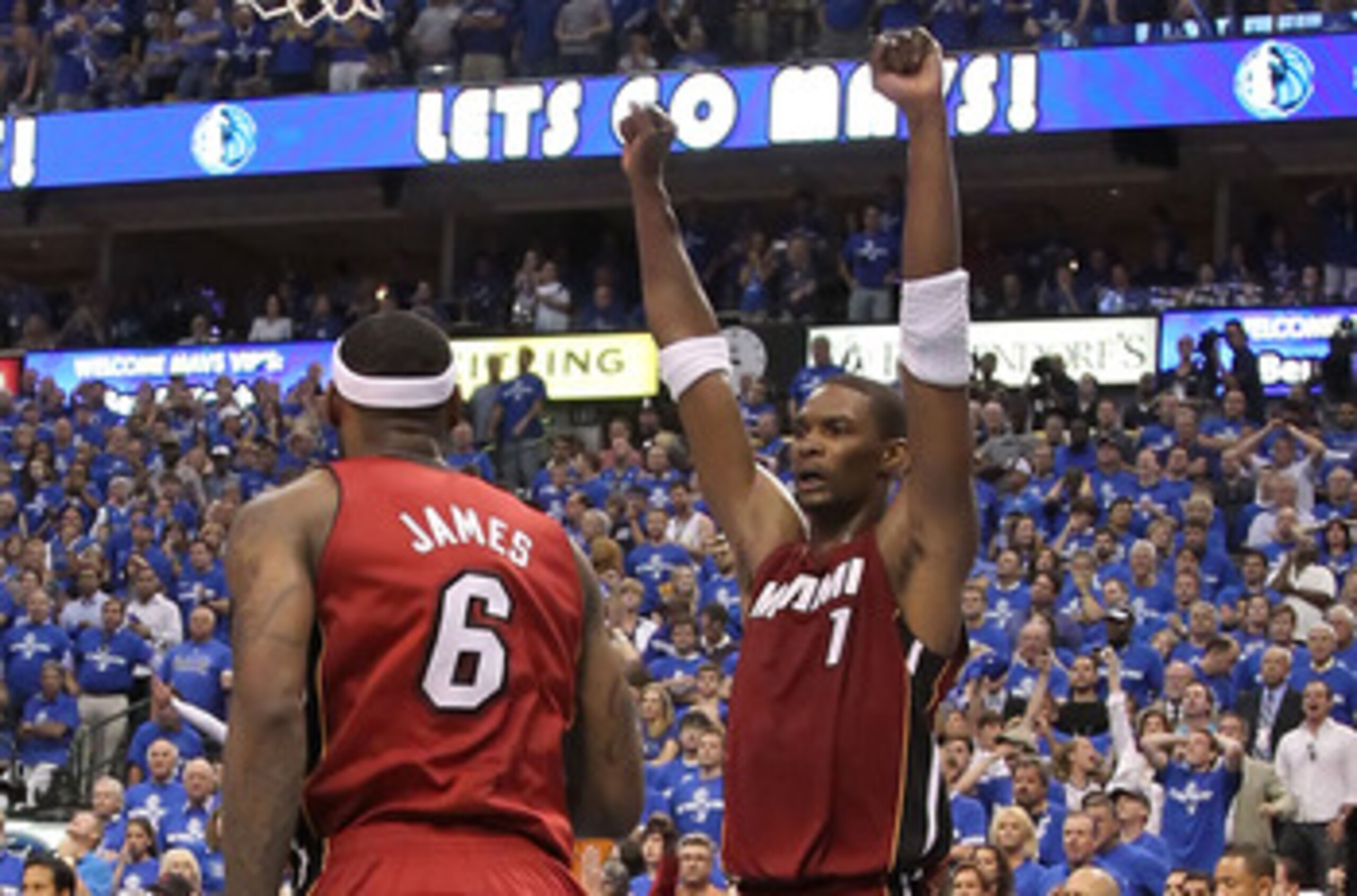 DALLAS, TX - JUNE 05:  Chris Bosh #1 of the Miami Heat reacts late in the fourth quarter before the Heat defeated the Dallas Mavericks 88-86 in Game Three of the 2011 NBA Finals at American Airlines Center on June 5, 2011 in Dallas, Texas.  NOTE TO USER: