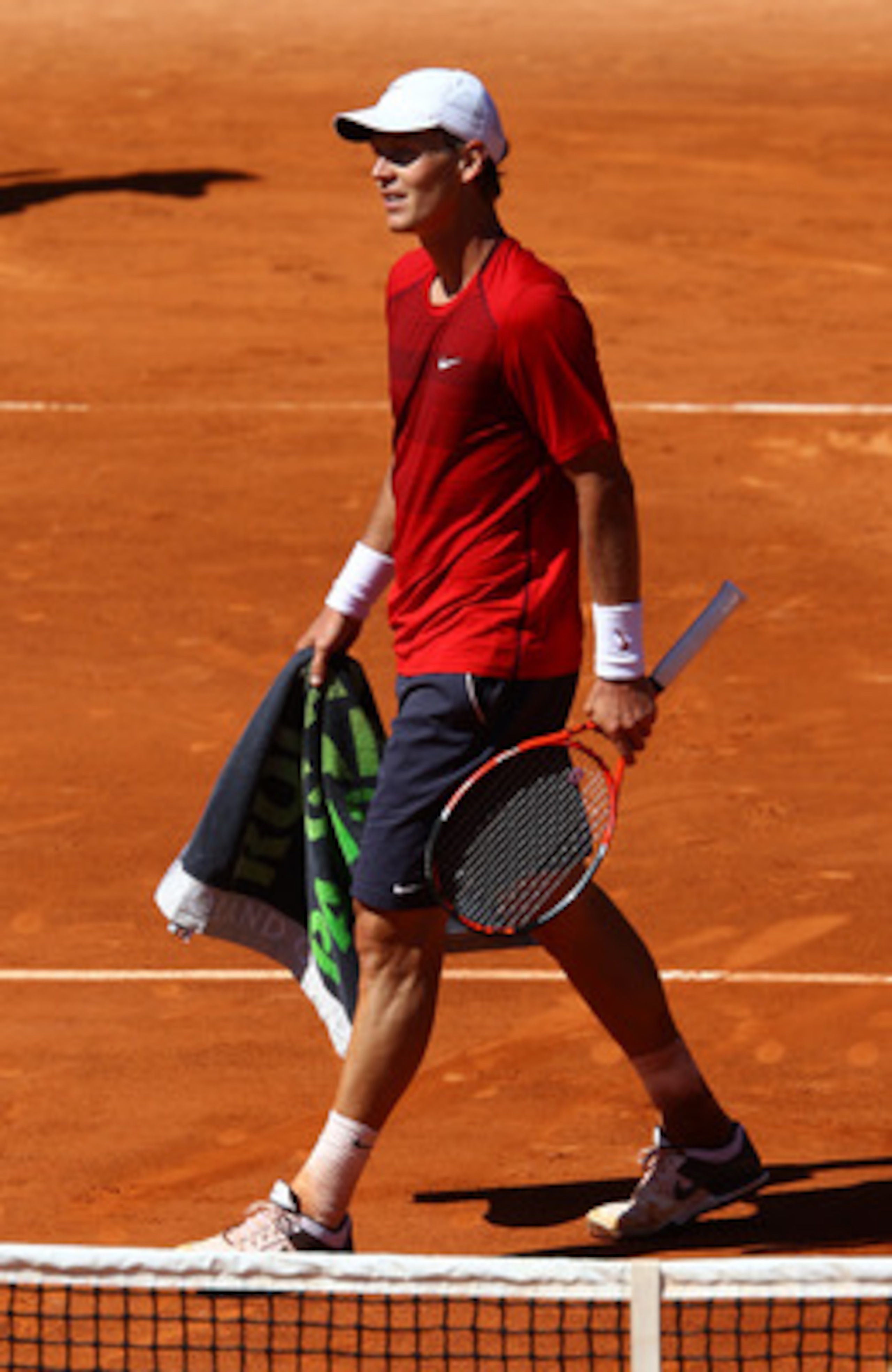 PARIS, FRANCE - MAY 23: Tomas Berdych of Czech Republic shows his dejection during the men's singles first round match between Tomas Berdych of Czech Republic and Stephane Robert of France on day two of the French Open at Roland Garros on May 23, 2011 in