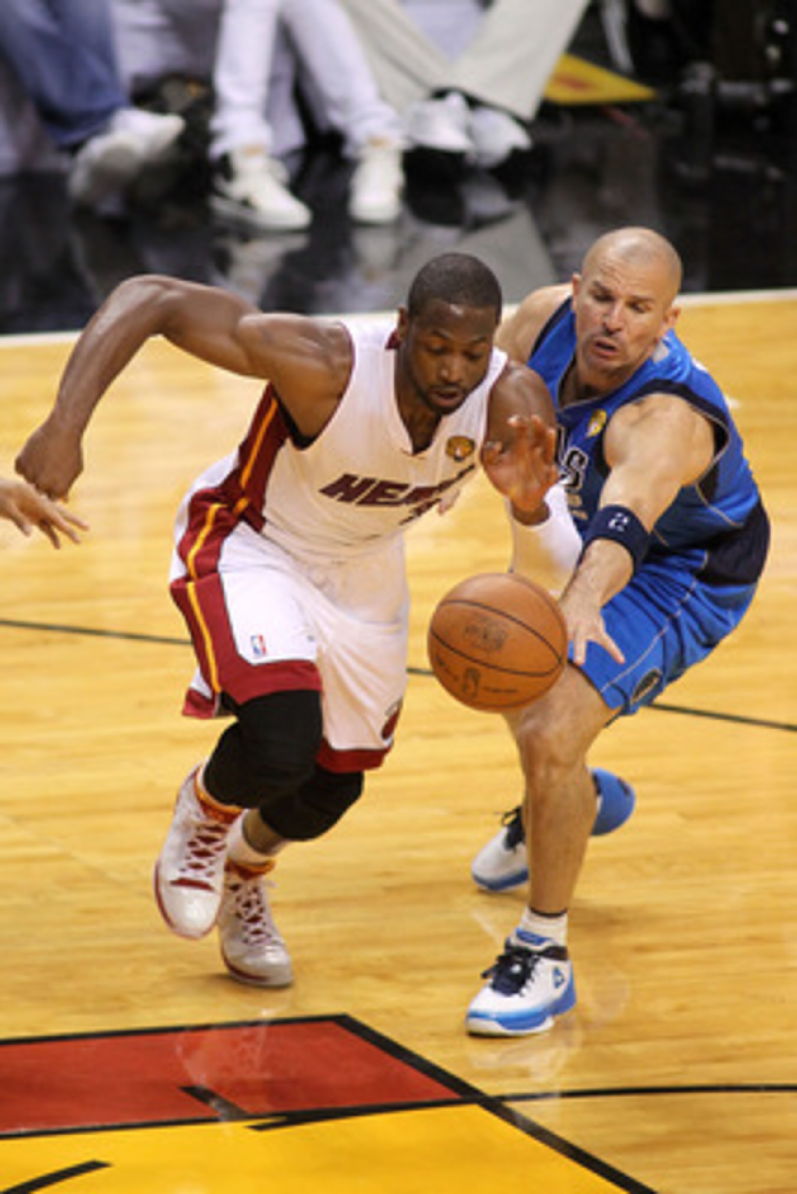 MIAMI, FL - JUNE 02:  Jason Kidd #2 of the Dallas Mavericks attempts to steal the ball from Dwyane Wade #3 of the Miami Heat in Game Two of the 2011 NBA Finals at American Airlines Arena on June 2, 2011 in Miami, Florida. NOTE TO USER: User expressly ackn