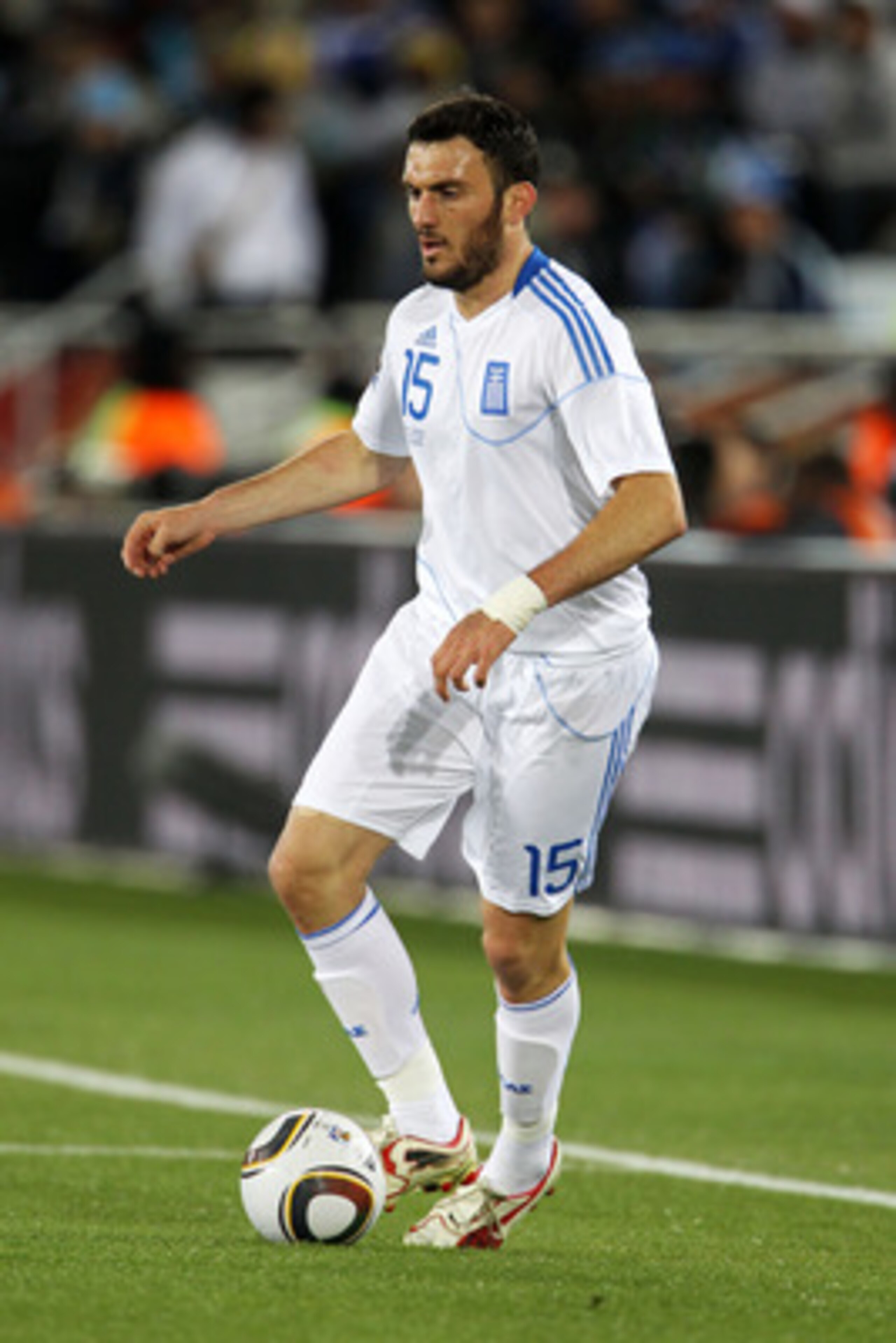 POLOKWANE, SOUTH AFRICA - JUNE 22:  Vassilis Torosidis of Greece in action during the 2010 FIFA World Cup South Africa Group B match between Greece and Argentina at Peter Mokaba Stadium on June 22, 2010 in Polokwane, South Africa.  (Photo by Phil Cole/Get