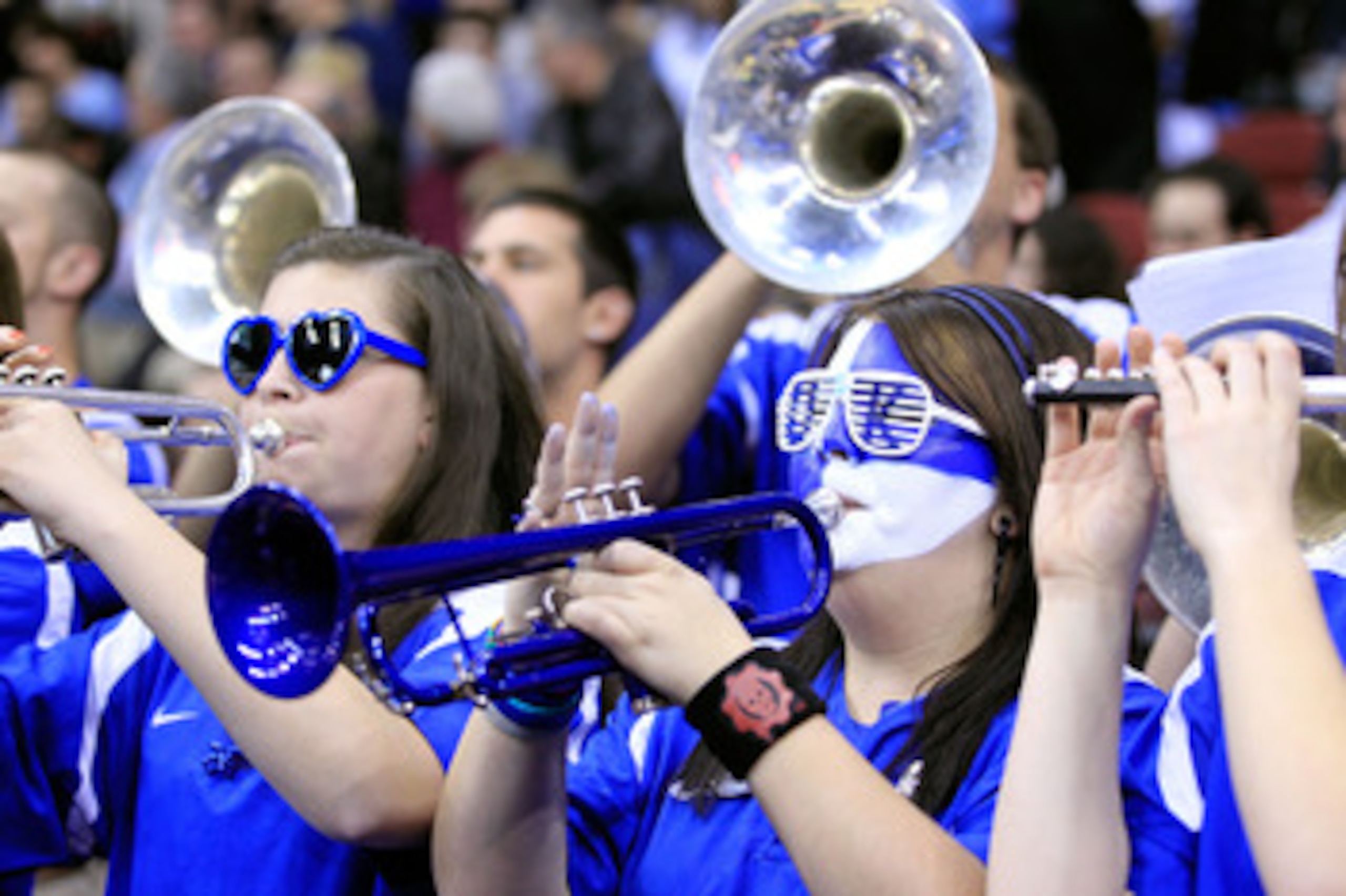 NEWARK, NJ - MARCH 27:  Members of the Kentucky Wildcats band, perform during their game against the North Carolina Tar Heels in the east regional final of the 2011 NCAA men's basketball tournament at Prudential Center on March 27, 2011 in Newark, New Jer