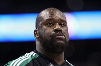 PHOENIX, AZ - JANUARY 28: Shaquille O'Neal #36 of the Boston Celtics warm up before the NBA game against the Phoenix Suns at US Airways Center on January 28, 2011 in Phoenix, Arizona. The Suns defeated the Celtics 88-71. NOTE TO USER: User expressly ackn PHOENIX, AZ - JANUARY 28: Shaquille O'Neal #36 of the Boston Celtics warm up before the NBA game against the Phoenix Suns at US Airways Center on January 28, 2011 in Phoenix, Arizona. The Suns defeated the Celtics 88-71. NOTE TO USER: User expressly ackn