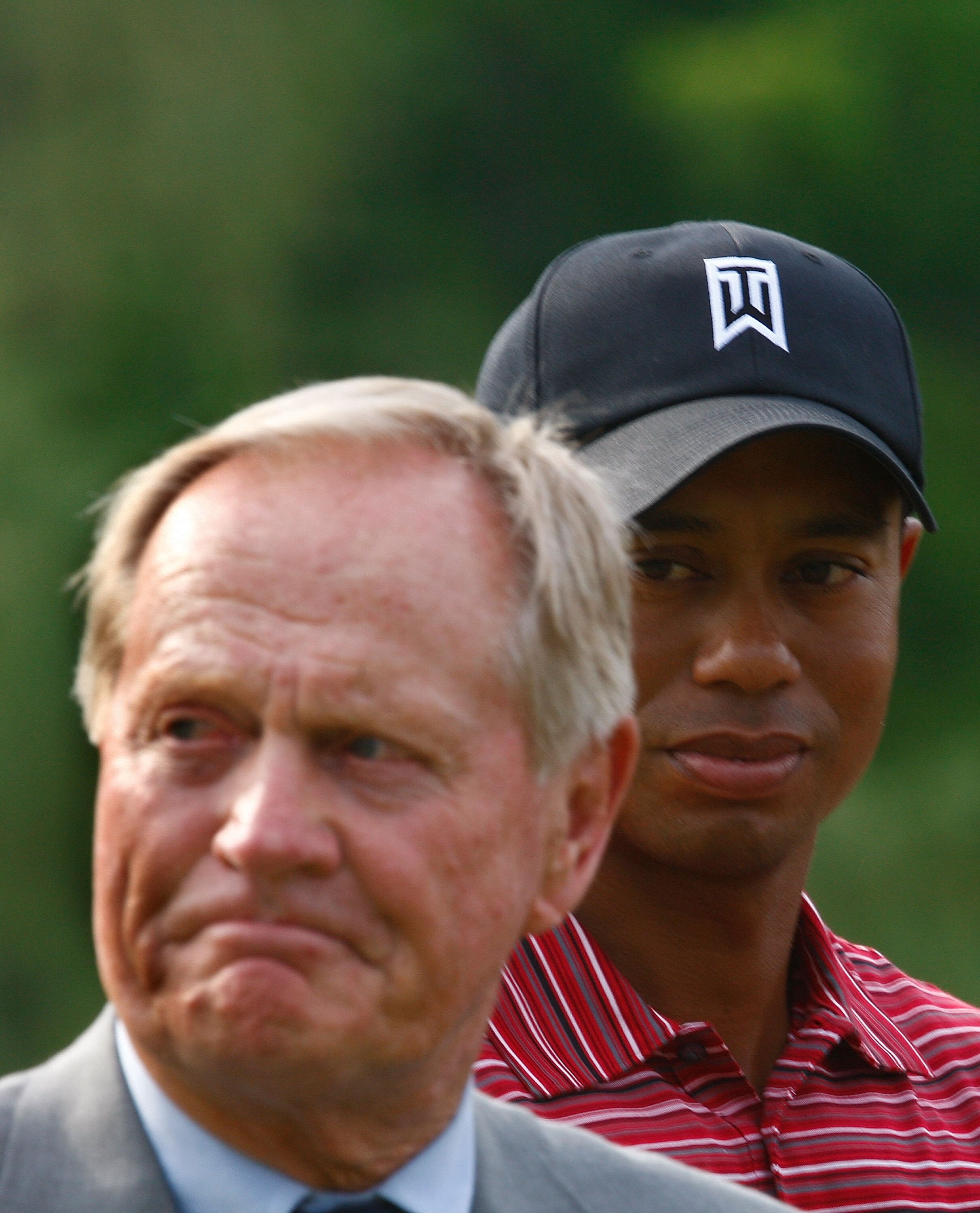 DUBLIN, OH - JUNE 07:  Tiger Woods (R) and Jack Nicklaus (L) are seen during the final round of the Memorial Tournament at the Muirfield Village Golf Club on June 7, 2009 in Dublin, Ohio.  (Photo by Scott Halleran/Getty Images)