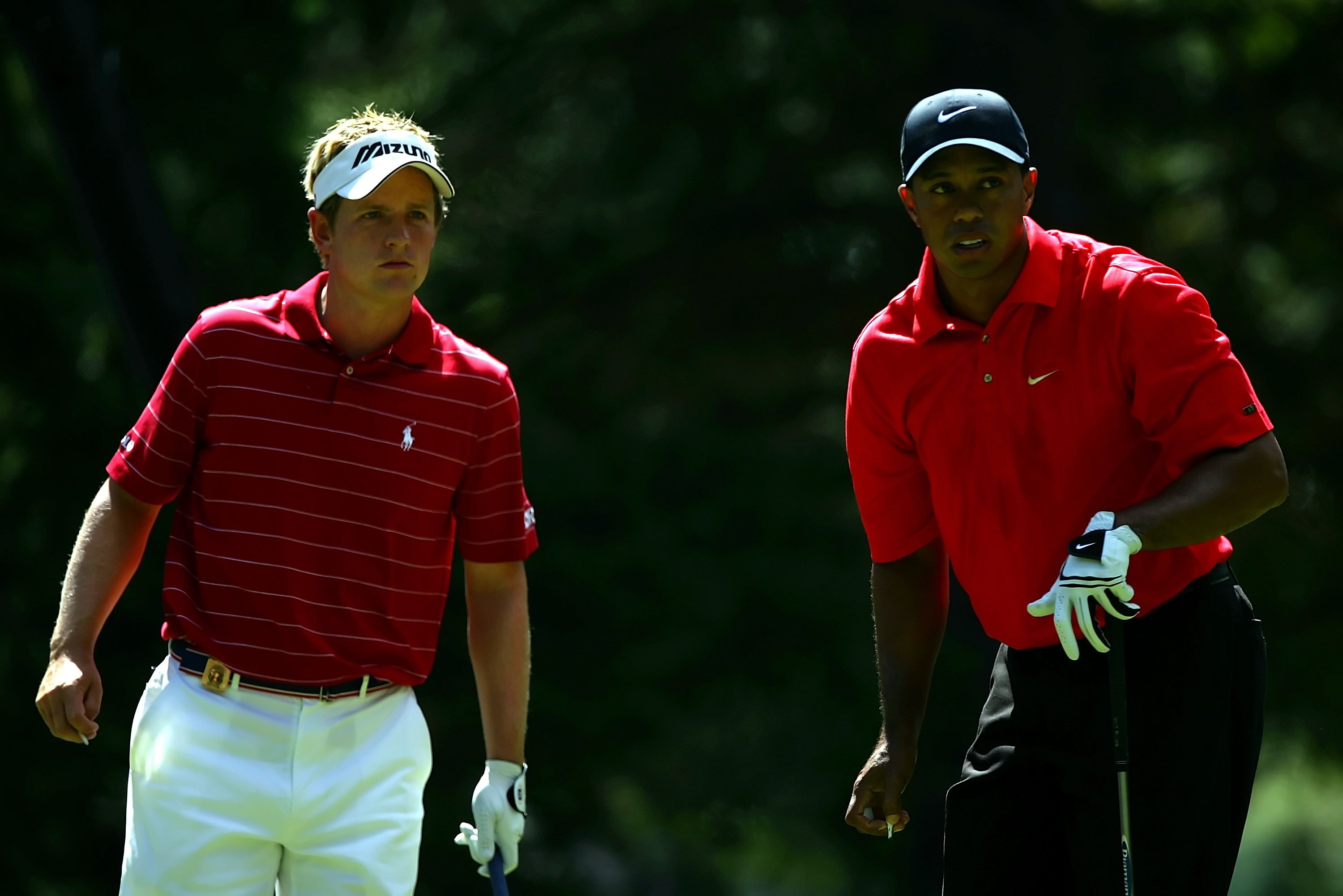 MEDINAH, IL - AUGUST 20:  Tiger Woods and Luke Donald look on during the final round of the 2006 PGA Championship at Medinah Country Club on August 20, 2006 in Medinah, Illinois.  (Photo by Donald Miralle/Getty Images)