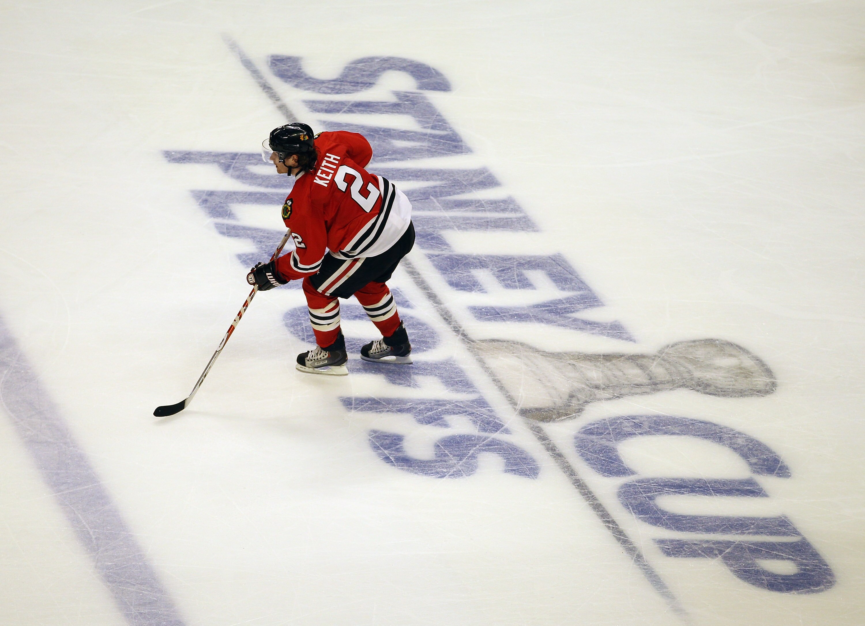 CHICAGO, IL - APRIL 17: Duncan Keith #2 of the Chicago Blackhawks skates up the ice against the Vancouver Canucks in Game Three of the Western Conference Quarterfinals during the 2011 NHL Stanley Cup Playoffs at the United Center on April 17, 2011 in Chic