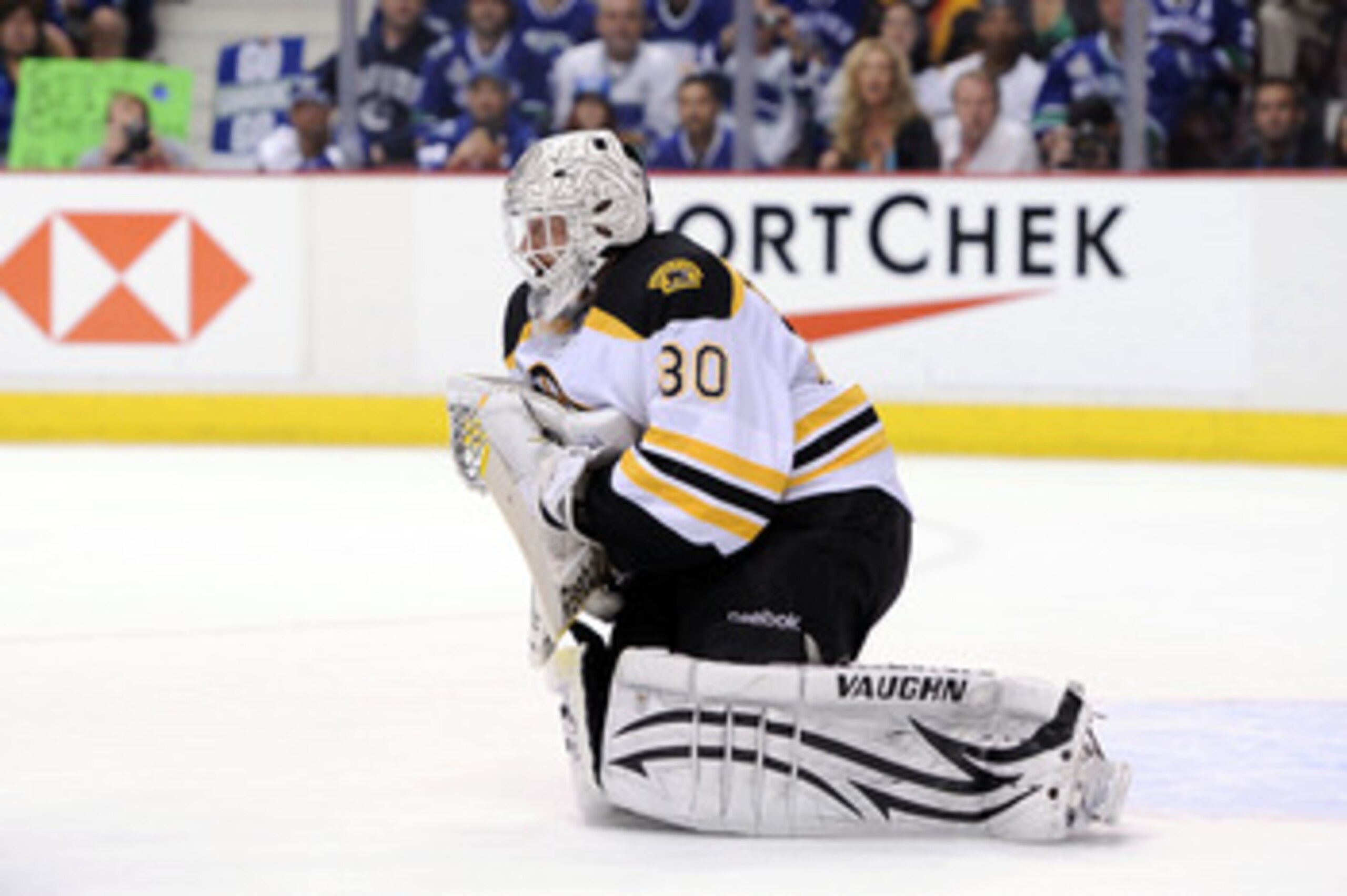VANCOUVER, BC - JUNE 04:  Tim Thomas #30 of the Boston Bruins tends goal against the Vancouver Canucks during Game Two of the 2011 NHL Stanley Cup Final at Rogers Arena on June 4, 2011 in Vancouver, British Columbia, Canada.  (Photo by Harry How/Getty Ima