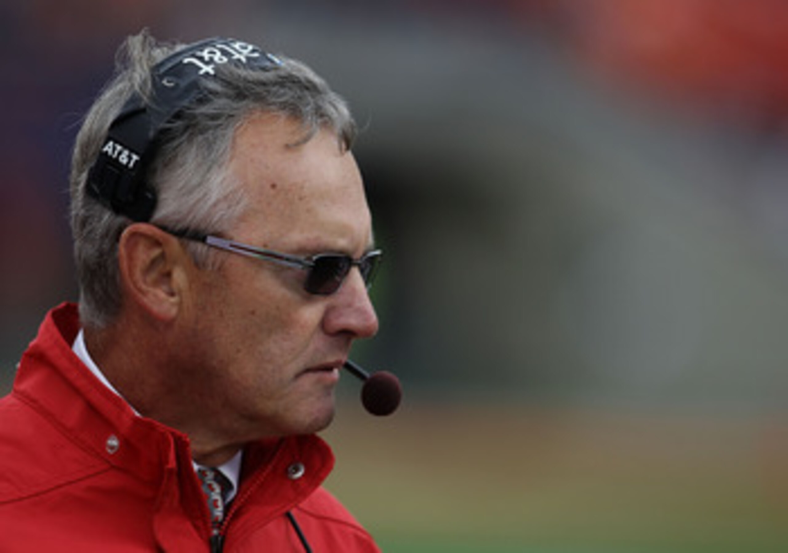 CHAMPAIGN, IL - OCTOBER 02: Head coach Jim Tressell of the Ohio State Buckeyes watches as his team takes on the Illinois Fighting Illini at Memorial Stadium on October 2, 2010 in Champaign, Illinois. Ohio State defeated Illinois 24-13. (Photo by Jonathan 