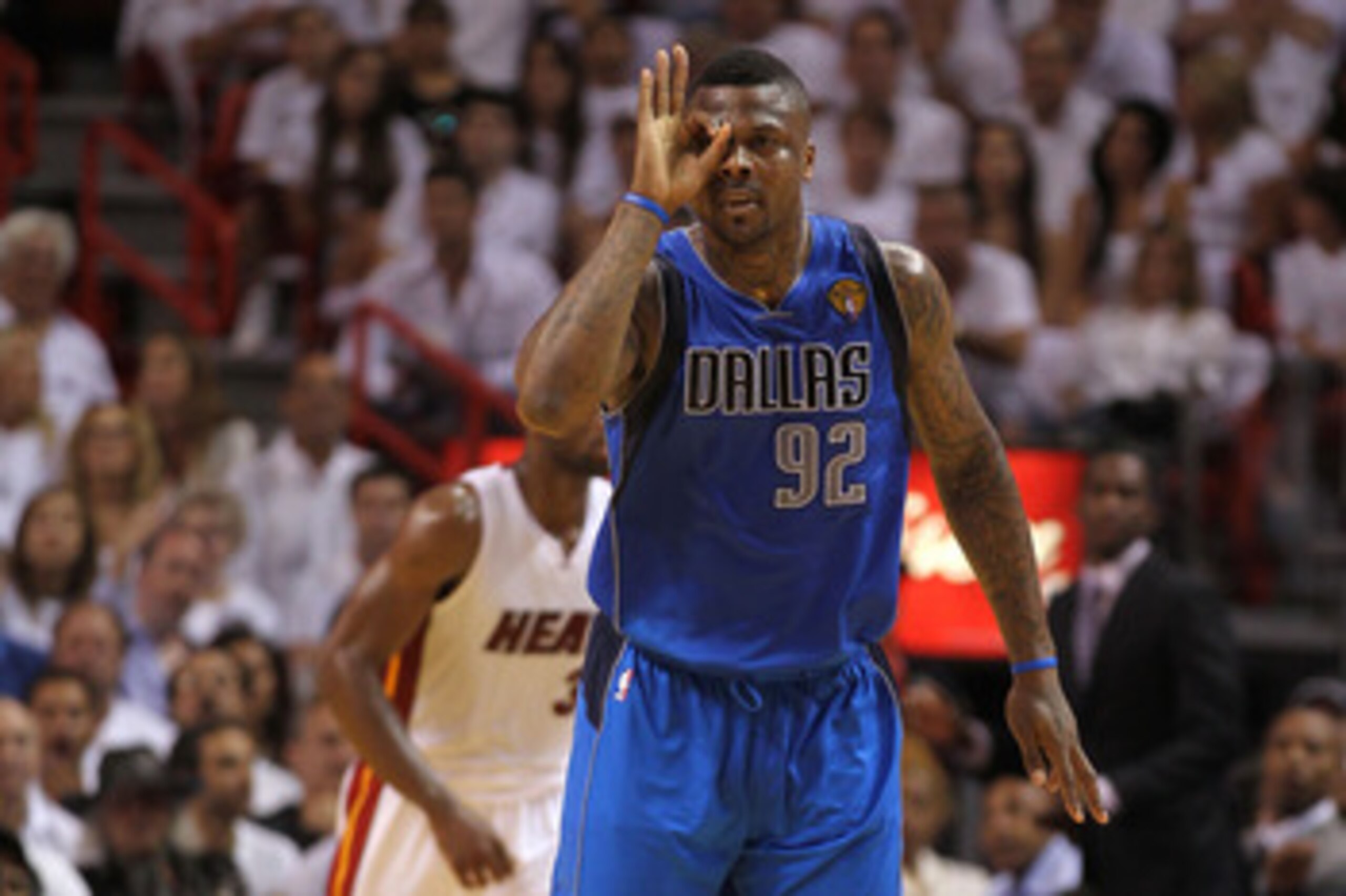 MIAMI, FL - JUNE 02:  DeShawn Stevenson #92 of the Dallas Mavericks reacts after he made a 3-point basket against the Miami Heat in Game Two of the 2011 NBA Finals at American Airlines Arena on June 2, 2011 in Miami, Florida. NOTE TO USER: User expressly