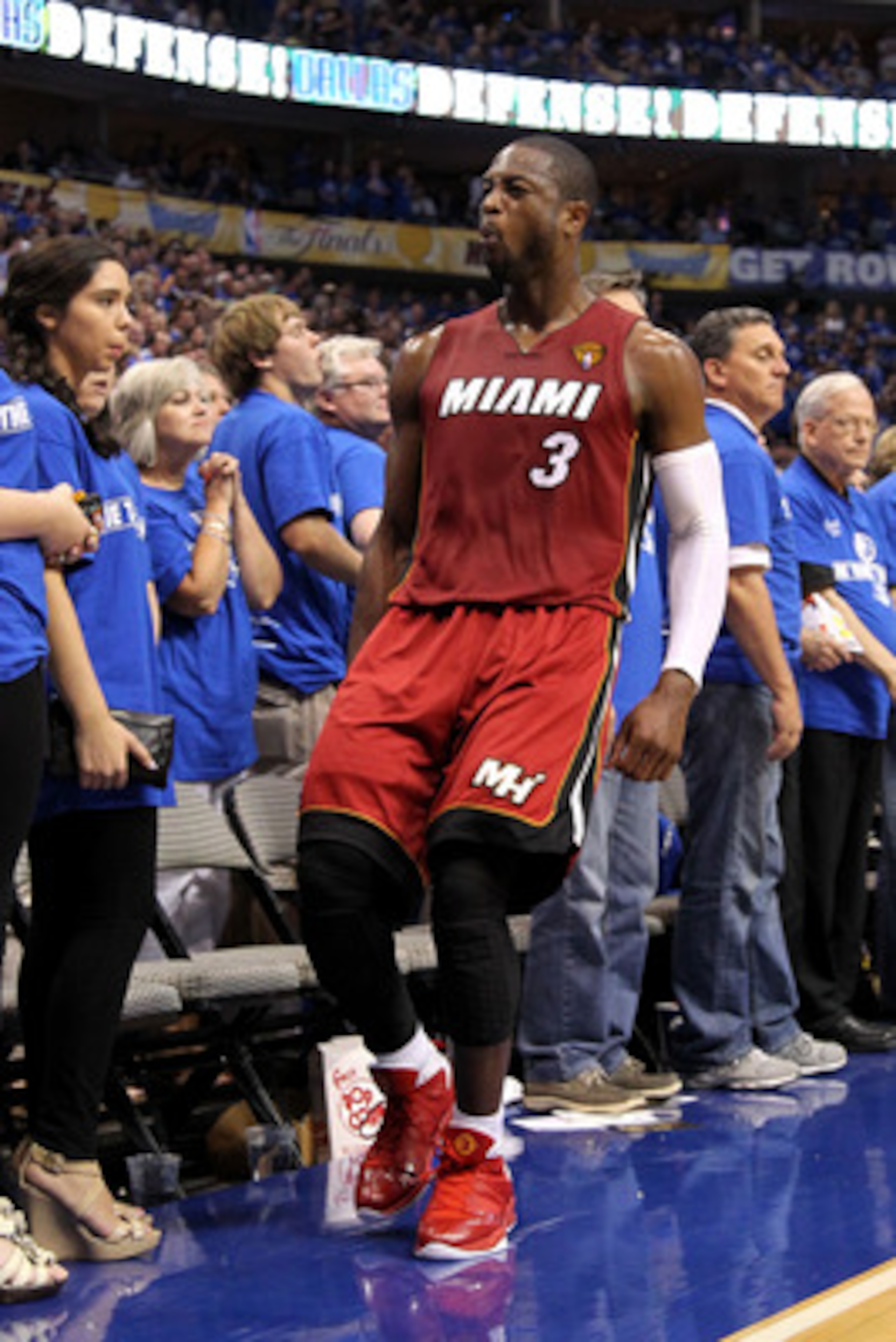 DALLAS, TX - JUNE 05:  Dwyane Wade #3 of the Miami Heat reacts against the Dallas Mavericks in Game Three of the 2011 NBA Finals at American Airlines Center on June 5, 2011 in Dallas, Texas.  NOTE TO USER: User expressly acknowledges and agrees that, by d