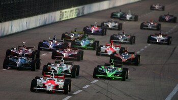 FORT WORTH, TX - JUNE 09:  Sam Hornish Jr., driver of the #6 Marlboro Team Penske Dallara Honda, drives in front of the pack at the start during the Bombardier Learjet 550k, part of the IndyCar Series, on June 9, 2007 at Texas Motor Speedway at Fort Worth