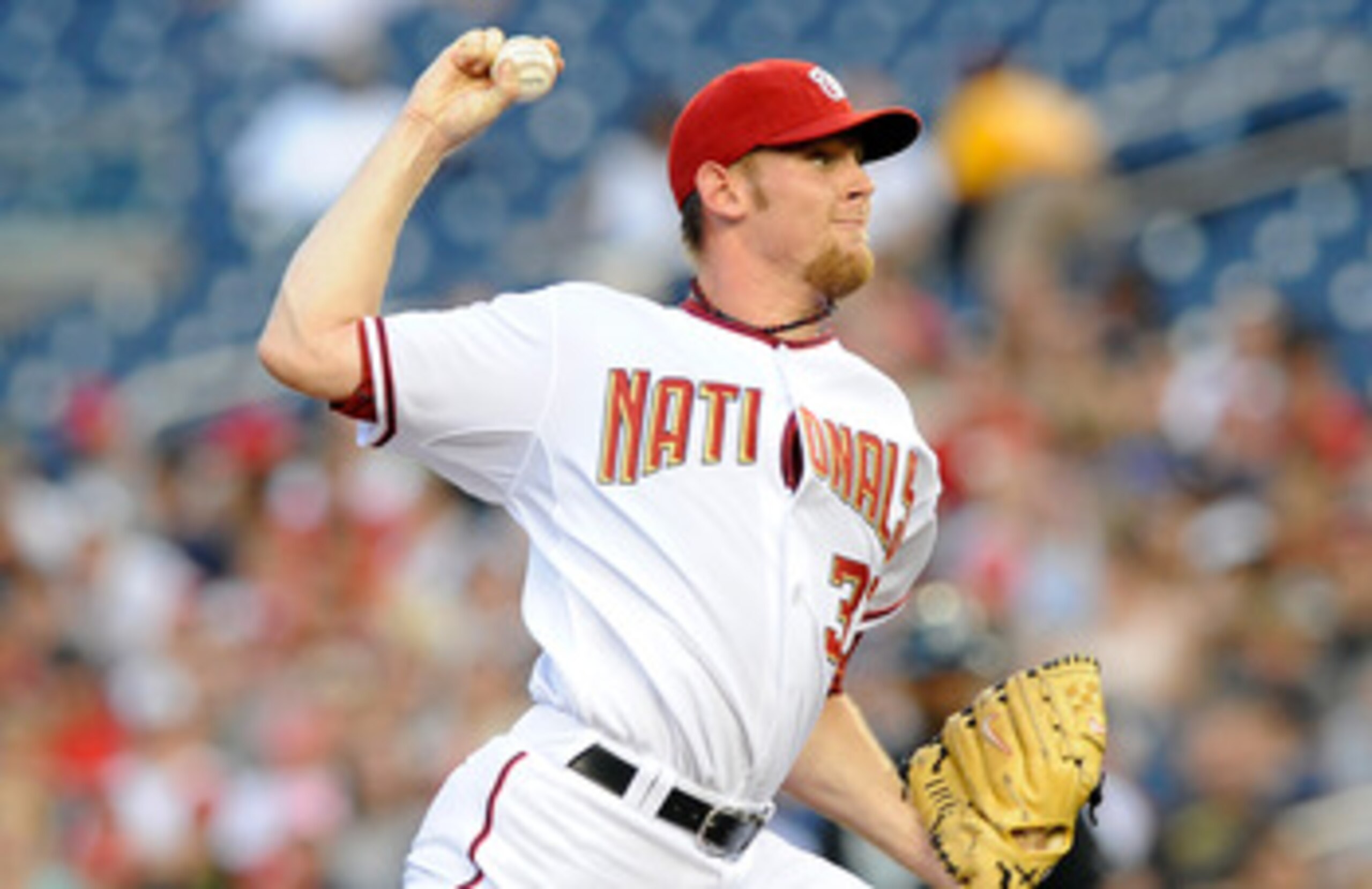 WASHINGTON - AUGUST 10:  Stephen Strasburg #37 of the Washington Nationals pitches against the Florida Marlins at Nationals Park on August 10, 2010 in Washington, DC.  (Photo by Greg Fiume/Getty Images)
