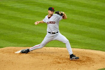 ANAHEIM, CA - OCTOBER 19:  Jason Schmidt #29 of the San Francisco Giants throws the pitch during game one of the World Series against the Anaheim Angels on October 19, 2002 at Edison Field in Anaheim, California.  The Giants defeated the Angels 4-3. (Phot