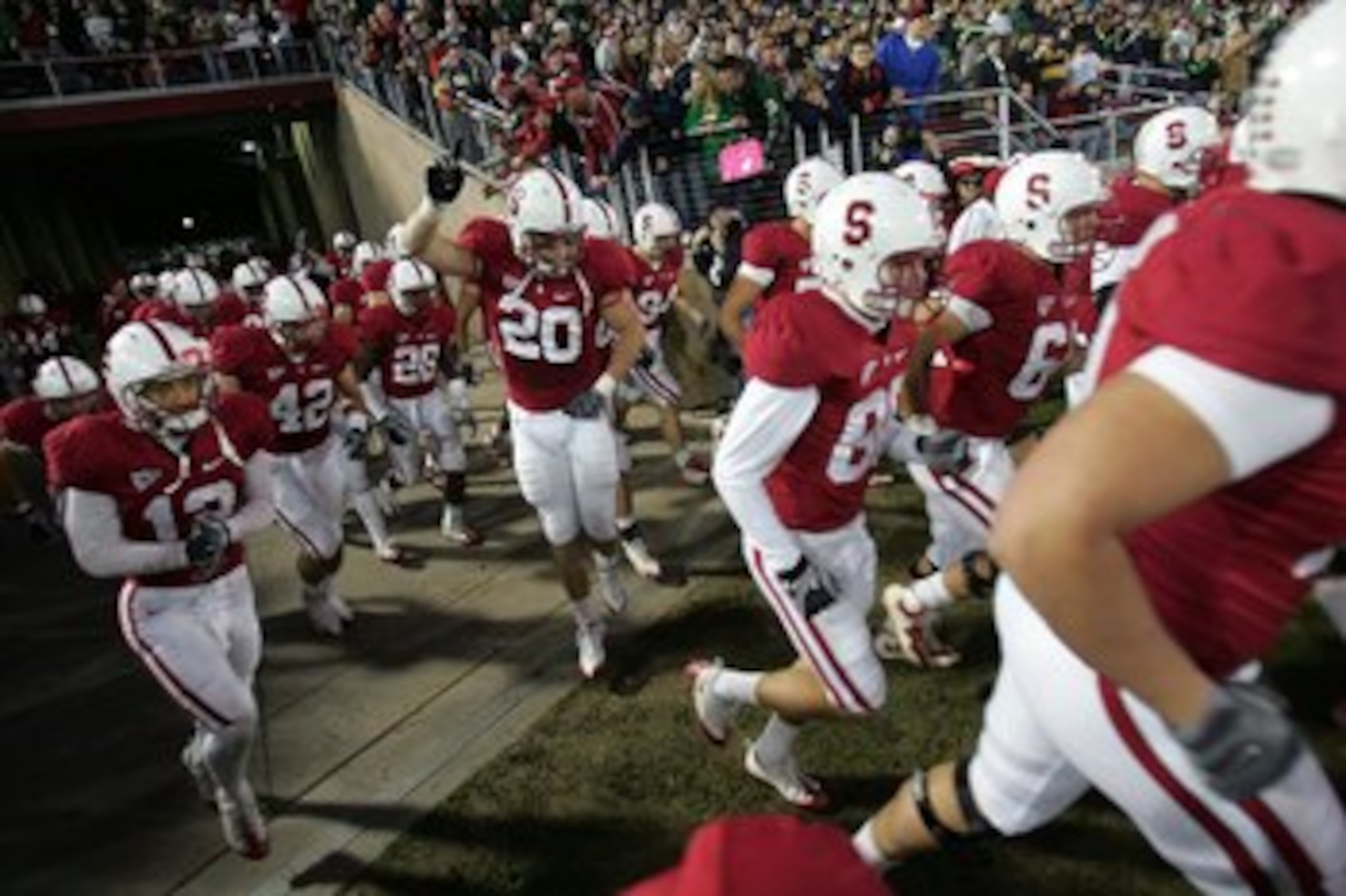 PALO ALTO, CA - NOVEMBER 28: Clinton Snyder #20 and the rest of the Stanford Cardinal run out of the tunnel for their game against the Notre Dame Fighting Irish at Stanford Stadium on November 28, 2009 in Palo Alto, California. (Photo by Ezra Shaw/Getty PALO ALTO, CA - NOVEMBER 28: Clinton Snyder #20 and the rest of the Stanford Cardinal run out of the tunnel for their game against the Notre Dame Fighting Irish at Stanford Stadium on November 28, 2009 in Palo Alto, California. (Photo by Ezra Shaw/Getty