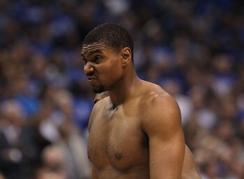 DALLAS, TX - MAY 08:  Andrew Bynum #17 of the Los Angeles Lakers is ejected from play against the Dallas Mavericks in Game Four of the Western Conference Semifinals during the 2011 NBA Playoffs on May 8, 2011 at American Airlines Center in Dallas, Texas.