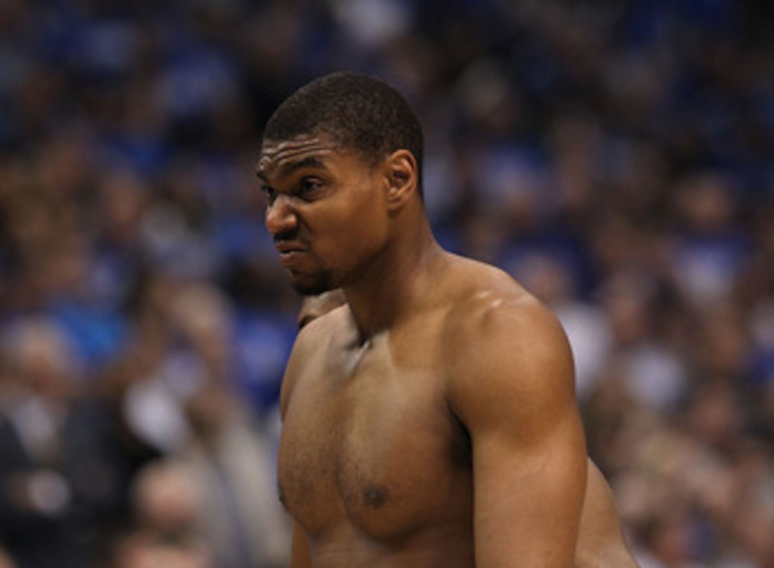 DALLAS, TX - MAY 08:  Andrew Bynum #17 of the Los Angeles Lakers is ejected from play against the Dallas Mavericks in Game Four of the Western Conference Semifinals during the 2011 NBA Playoffs on May 8, 2011 at American Airlines Center in Dallas, Texas.