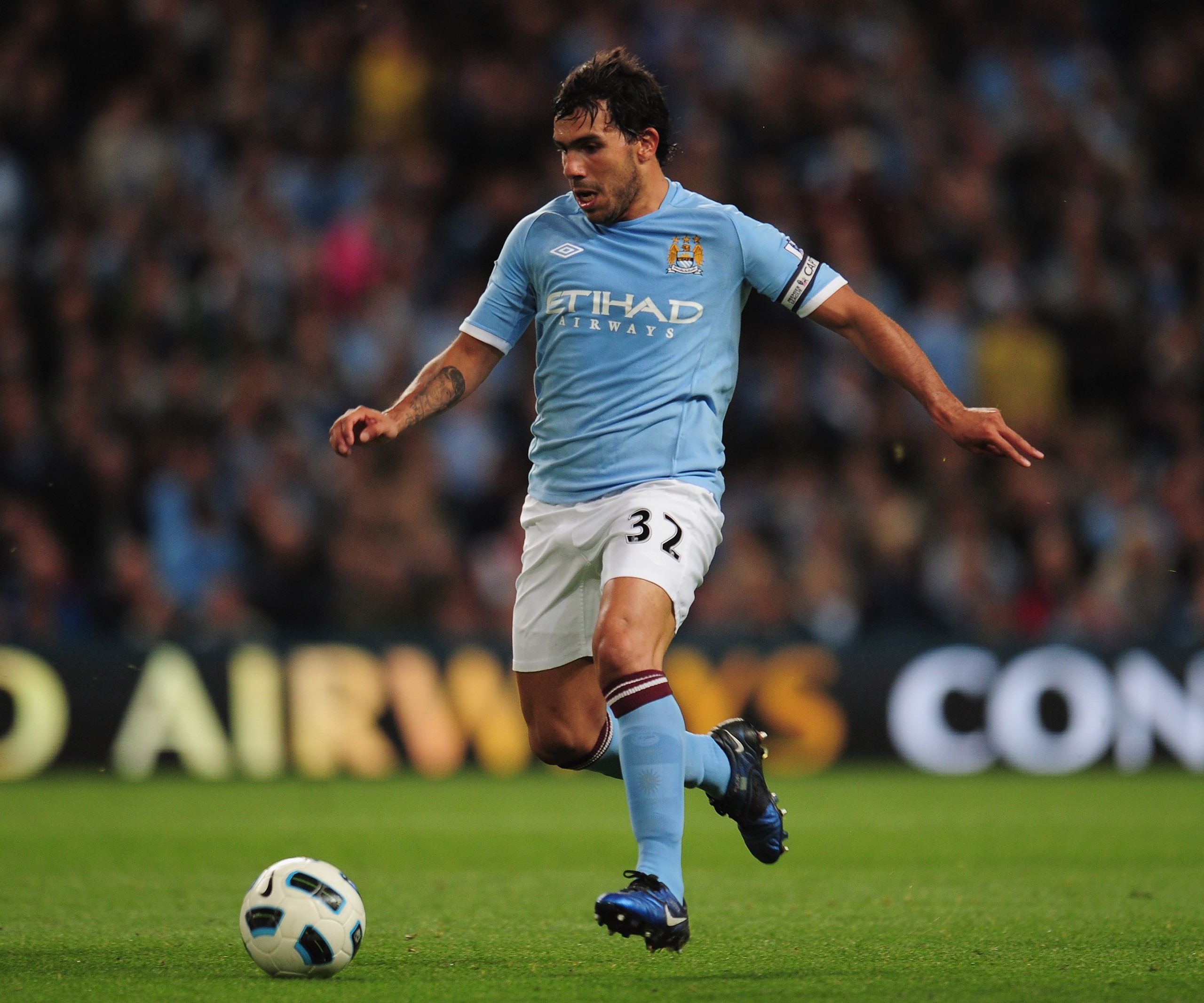 MANCHESTER, ENGLAND - MAY 17:  Carlos Tevez of Manchester City in action during the Barclays Premier League match between Manchester City and Stoke City at City of Manchester Stadium on May 17, 2011 in Manchester, England.  (Photo by Shaun Botterill/Getty