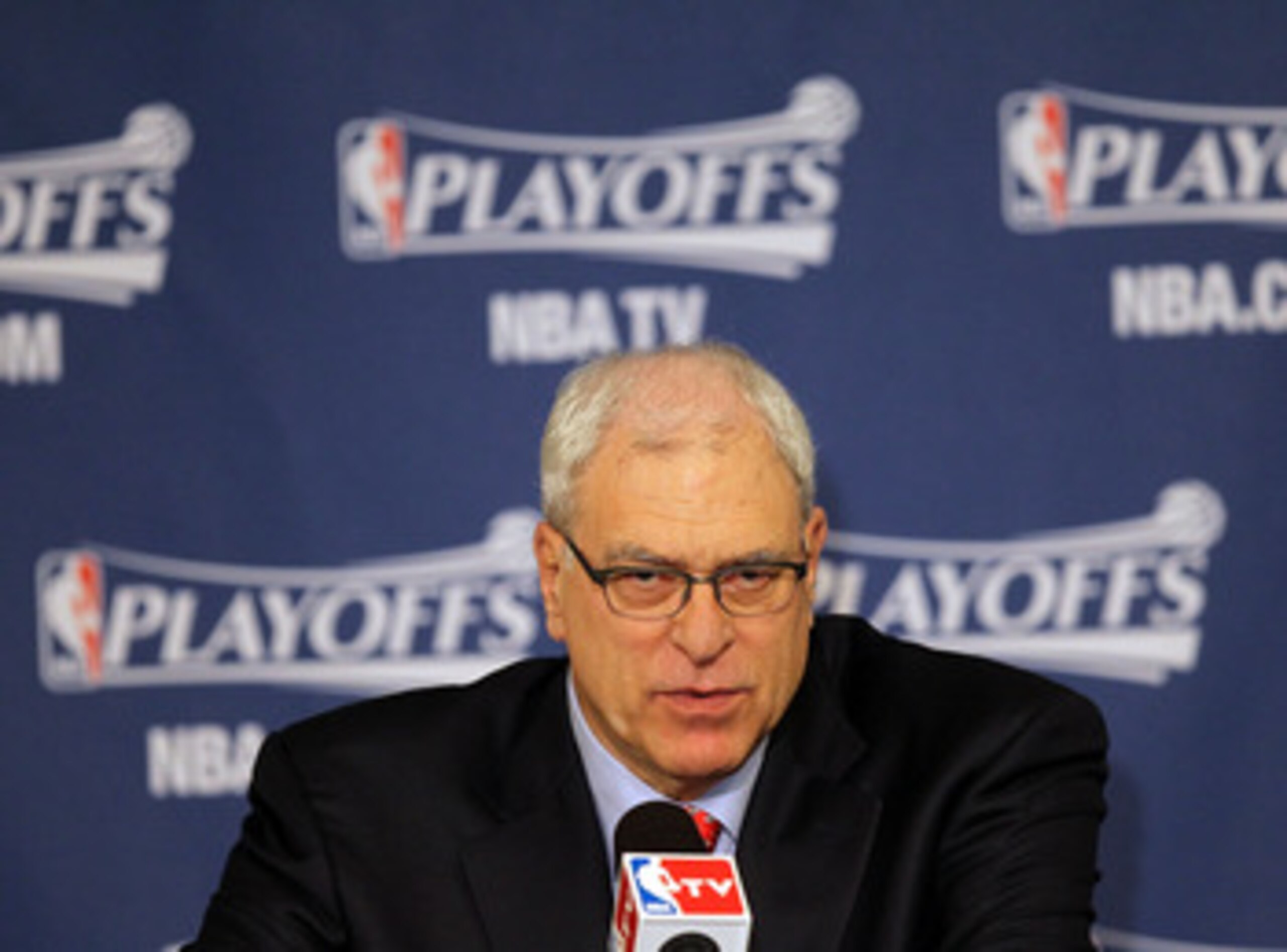 DALLAS, TX - MAY 08:  Head coach Phil Jackson of the Los Angeles Lakers during a press conference after a loss against the Dallas Mavericks in Game Four of the Western Conference Semifinals during the 2011 NBA Playoffs on May 8, 2011 at American Airlines