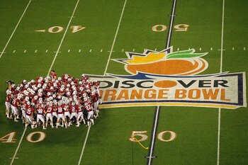 MIAMI, FL - JANUARY 03:  The Stanford Cardinal huddle on the field prior to playing against the Virginia Tech Hokies during the 2011 Discover Orange Bowl at Sun Life Stadium on January 3, 2011 in Miami, Florida. Stanford won 40-12.  (Photo by Mike Ehrmann