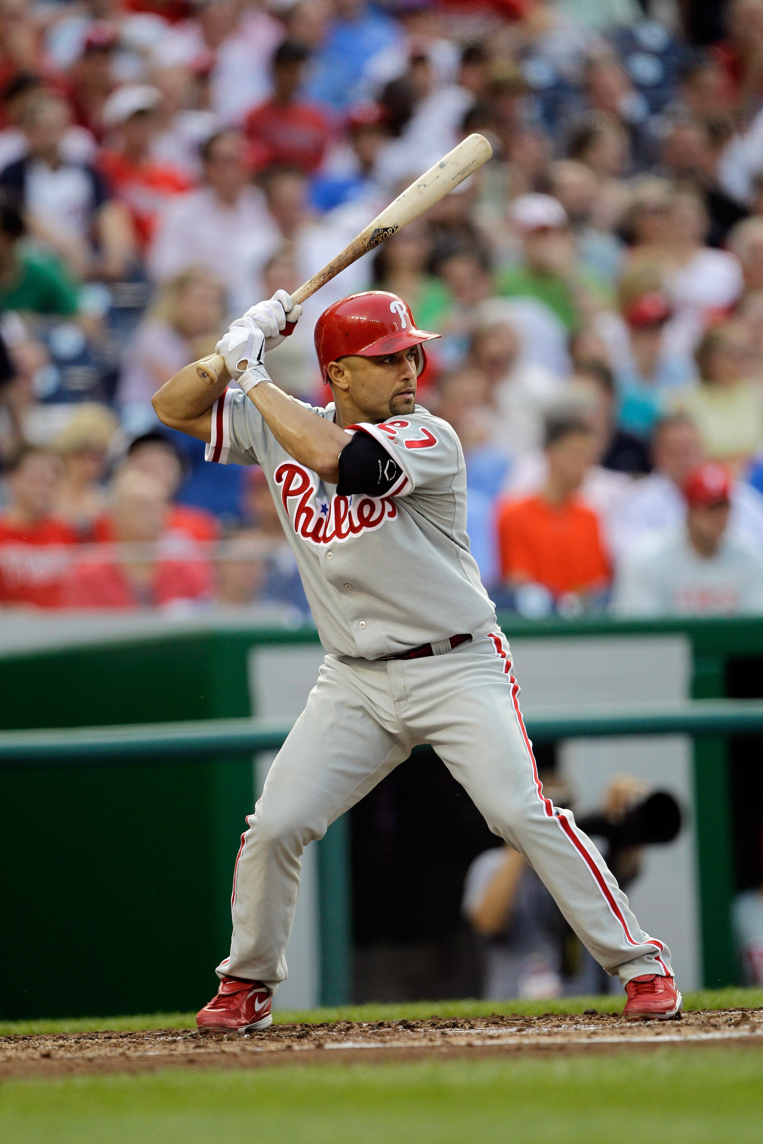 WASHINGTON, DC - MAY 31: Placido Polanco #27 of the Philadelphia Phillies at the plate against the Washington Nationals at Nationals Park on May 31, 2011 in Washington, DC. The Braves won 2-0. (Photo by Rob Carr/Getty Images)
