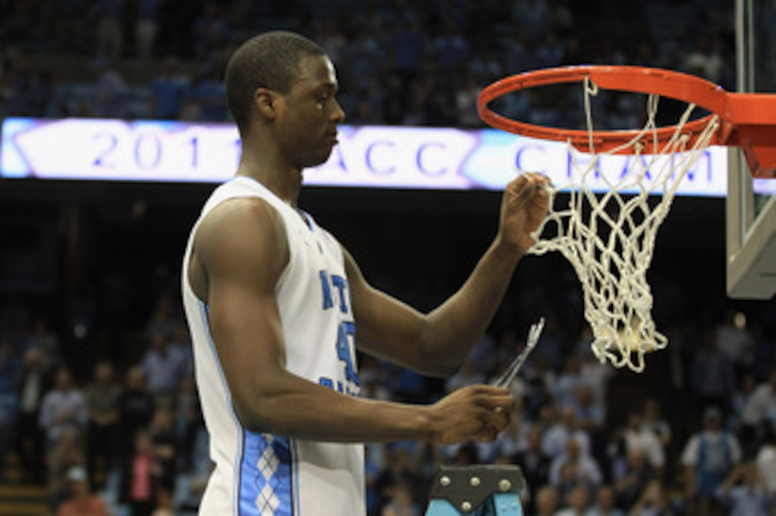 CHAPEL HILL, NC - MARCH 05:  Harrison Barnes #40 of the North Carolina Tar Heels celebrates winning the ACC Regular Season Championship as they defeated the Duke Blue Devils 81-67 at the Dean E. Smith Center on March 5, 2011 in Chapel Hill, North Carolina