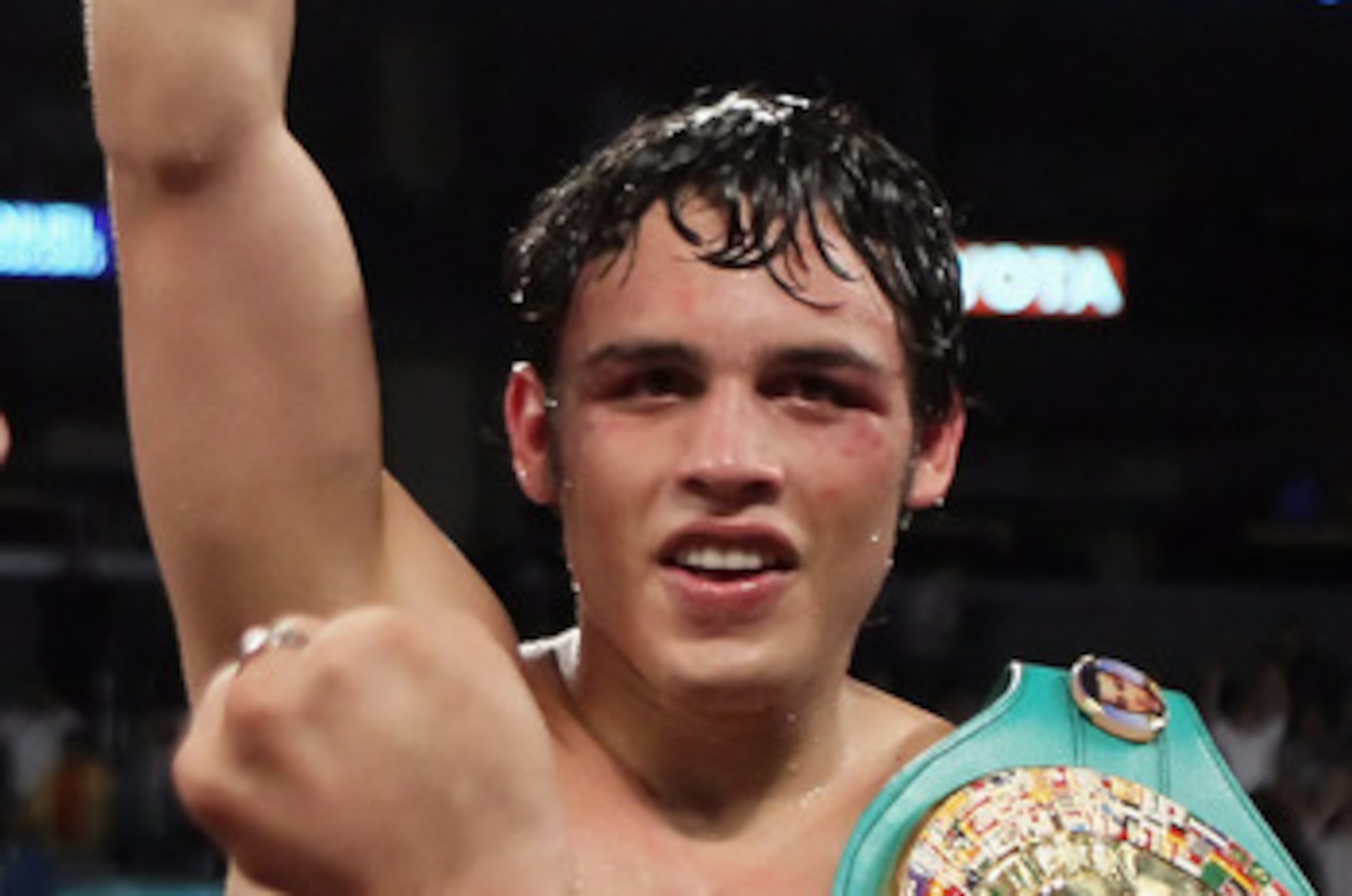 LOS ANGELES, CA - JUNE 04:  Julio Cesar Chavez Jr. of Mexico celebrates his victory over Sebastian Zbik of Germany following their WBC World Middleweight Title bout at Staples Center on June 4, 2011 in Los Angeles, California.  (Photo by Jeff Gross/Getty