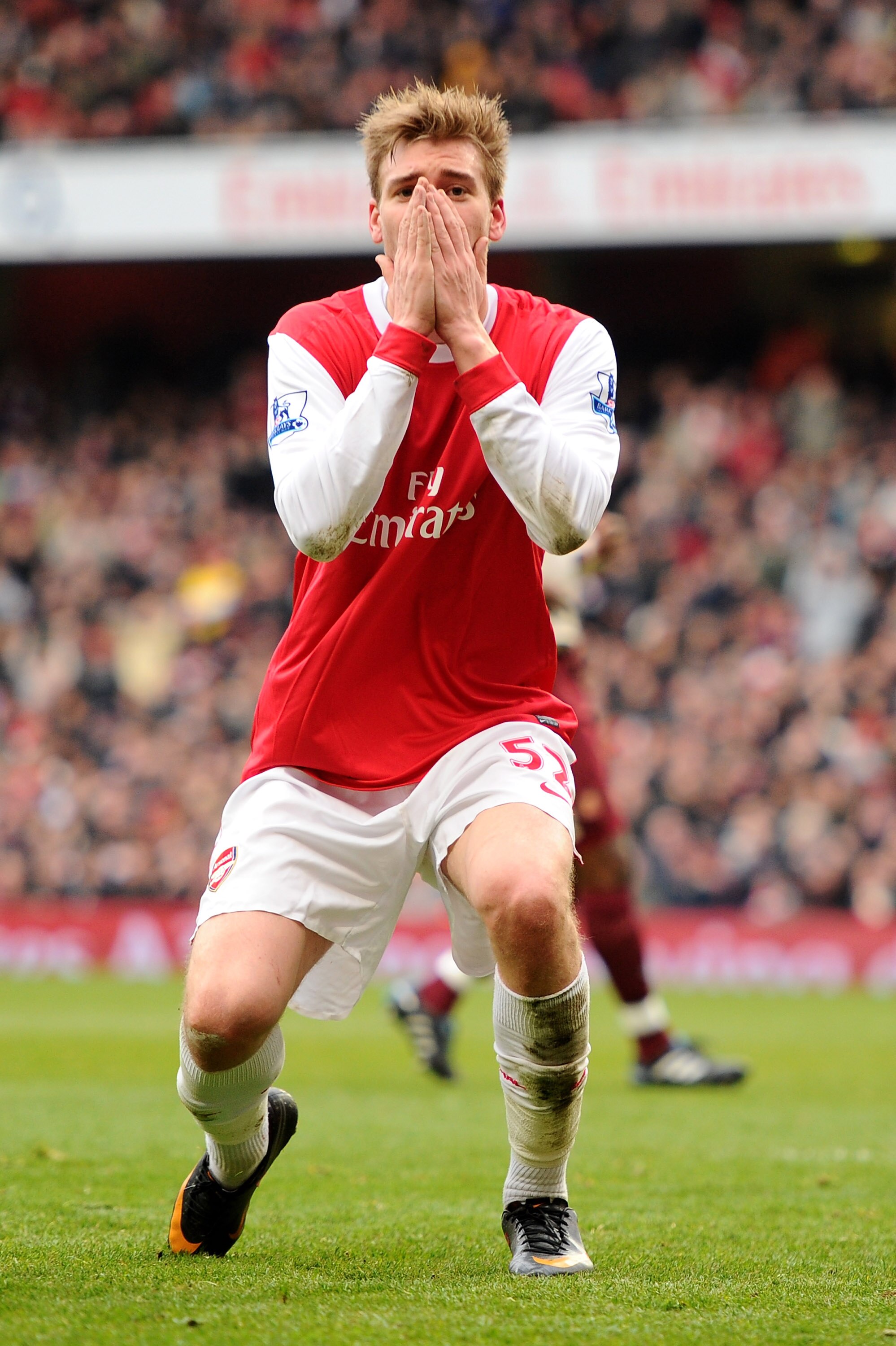 LONDON, ENGLAND - MARCH 05: Nicklas Bendtner of Arsenal reacts during the Barclays Premier League match between Arsenal and Sunderland at Emirates Stadium on March 5, 2011 in London, England.  (Photo by Mike Hewitt/Getty Images)